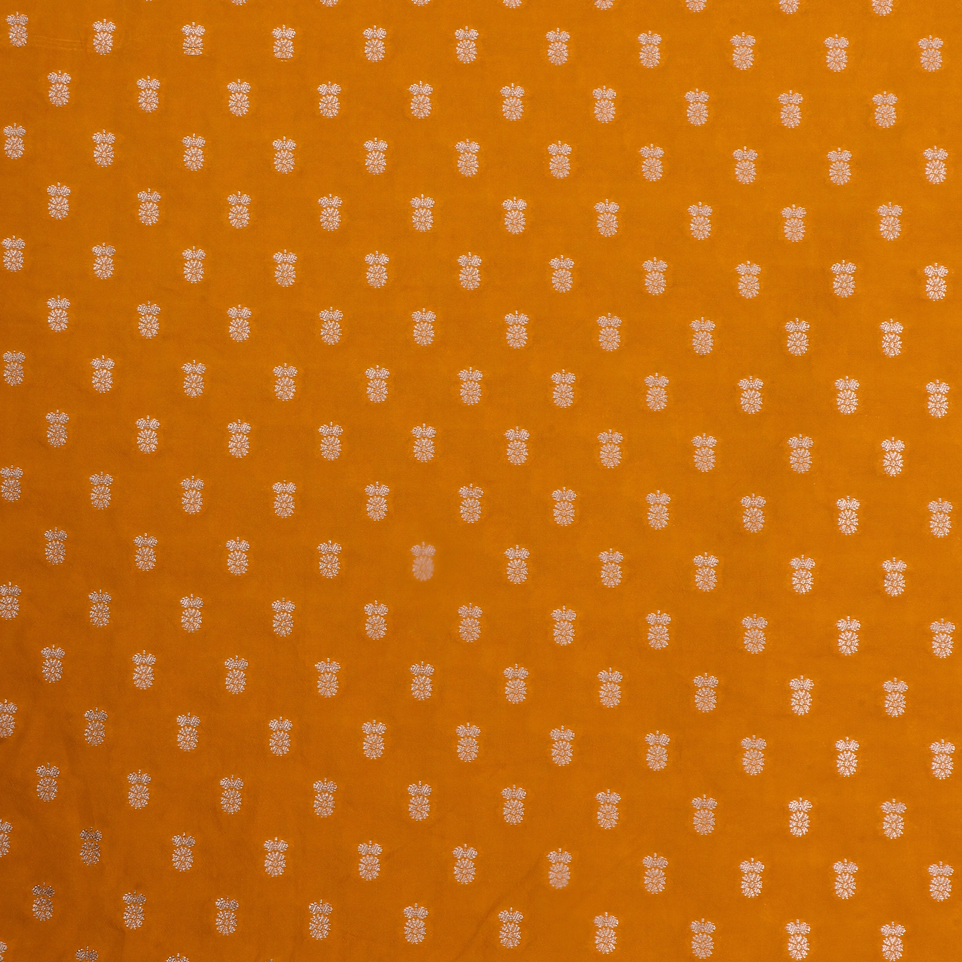 Dirty Orange Jamawar Silk Fabric With Floral Butti'S