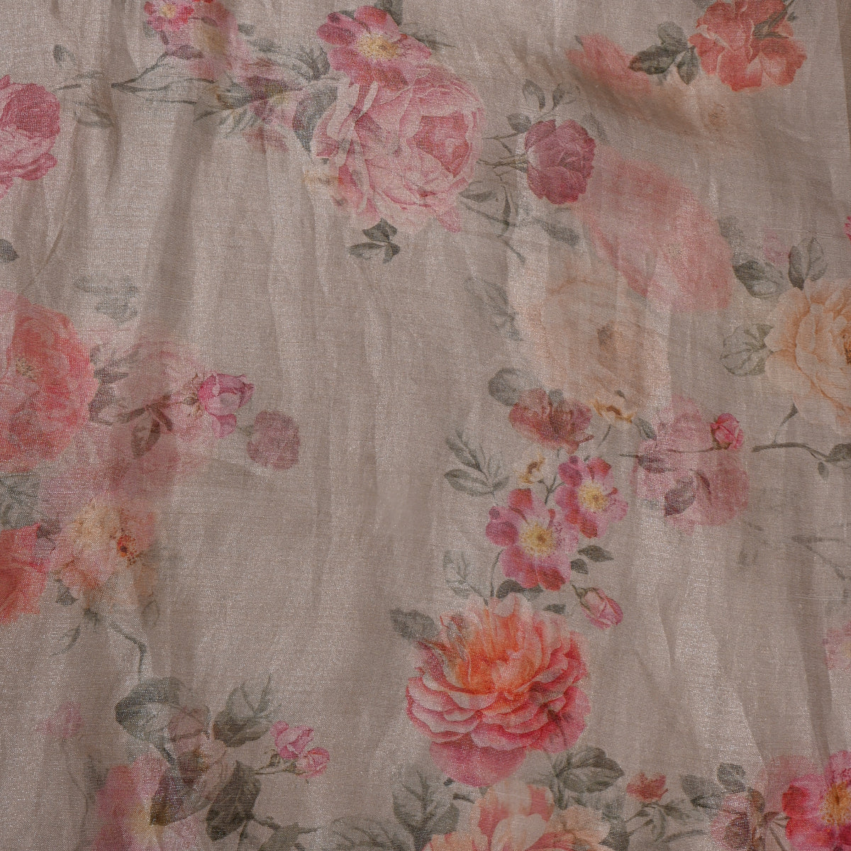 Cloud White Rose Floral Print Tissue Fabric