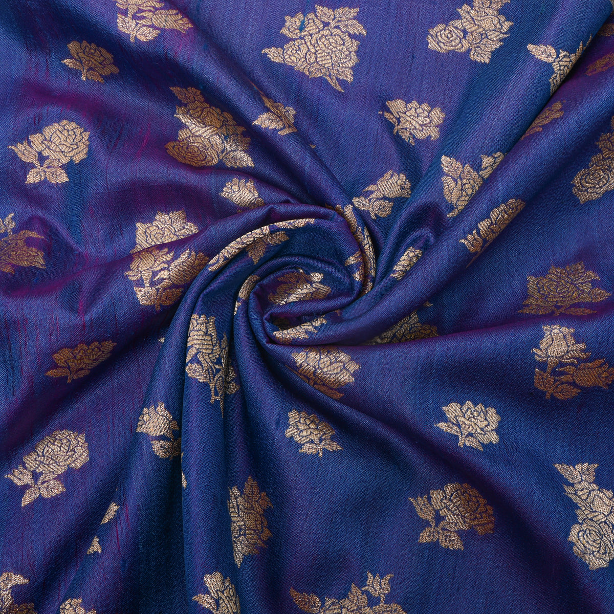 Blue Meadow Antique Gold Zari Floral Self Weave Banarasi Fabric