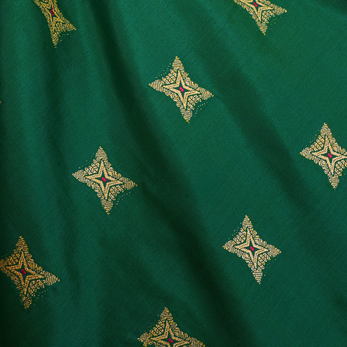 Emerald Green Zari Butti Self Weave Banarasi Silk Fabric