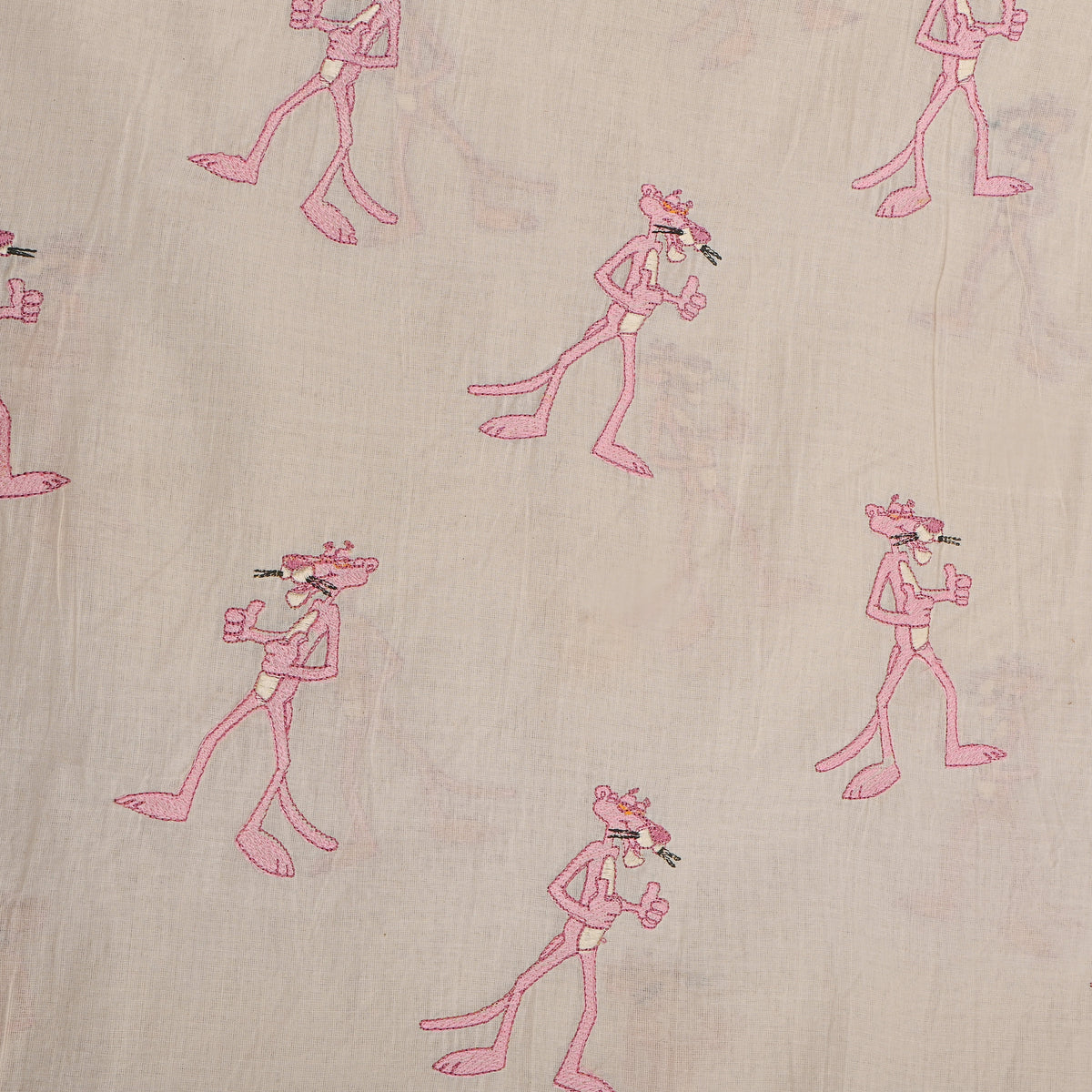 Cream Novelty Pink PantherThread Work Cotton