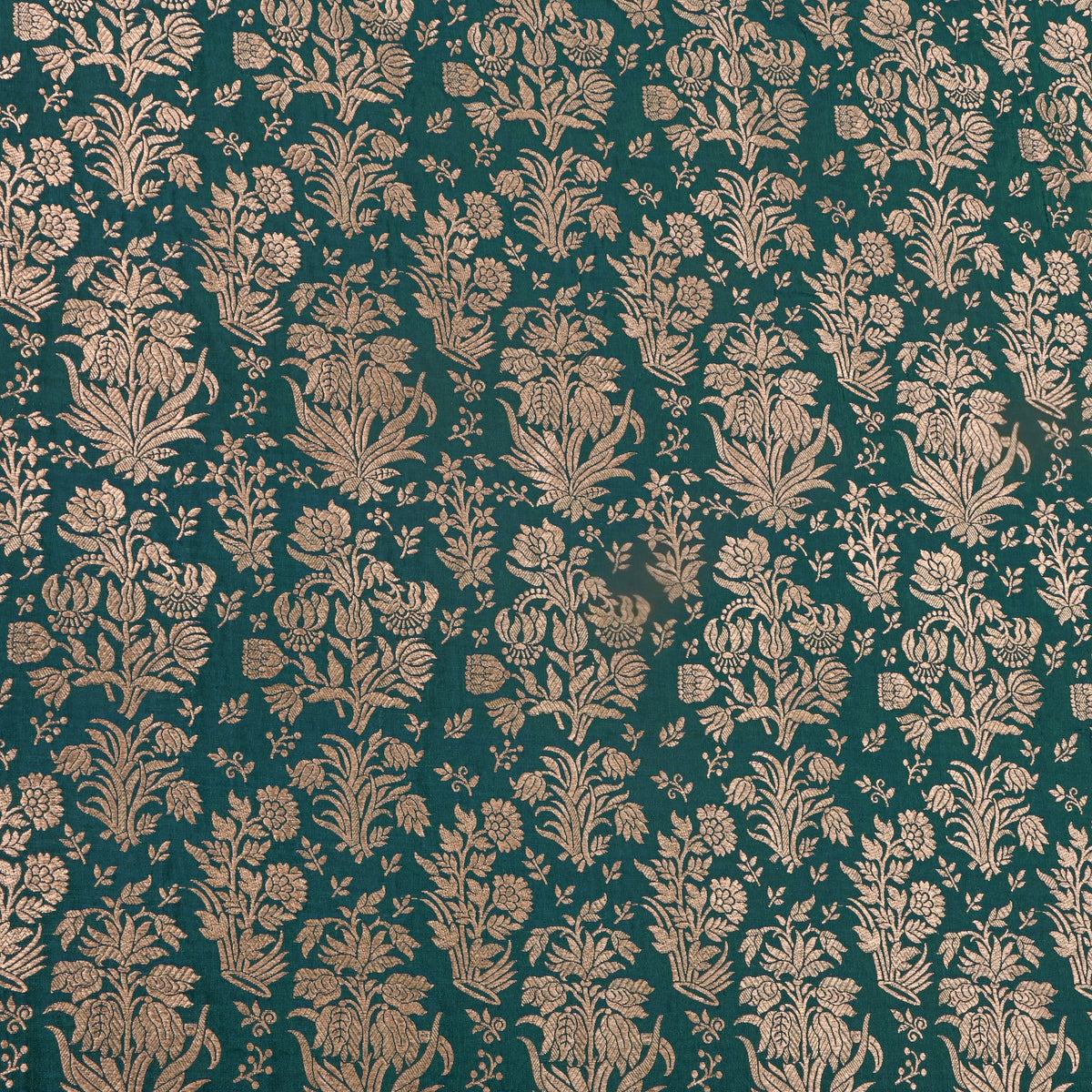 Teal Green Gold Zari Floral Motif Jamawar Silk Fabric