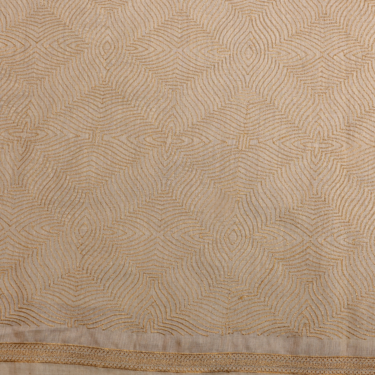 Champagne Gold Zari Geometric Embroidery Tussar Silk Fabric