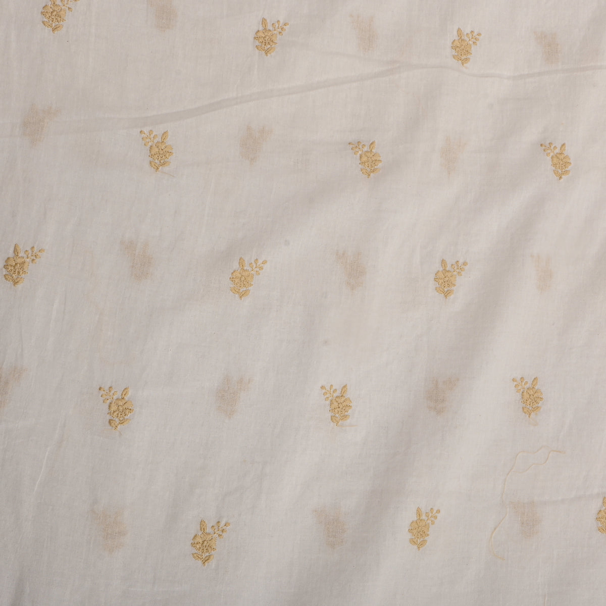White Gold Floral Embroidered Cotton Fabric