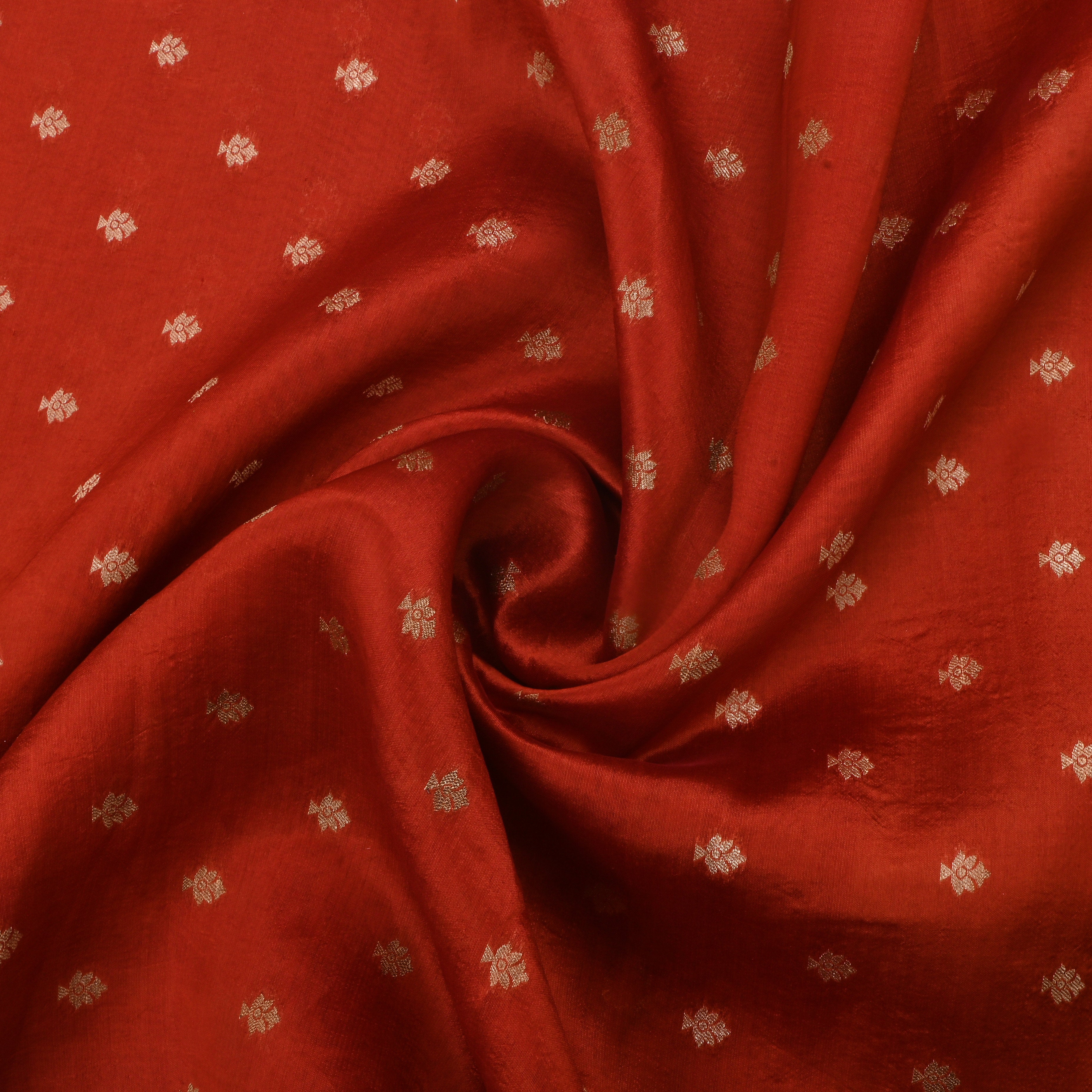 Tabasco Orangy Red Jamawar Silk Fabric With Butti'S