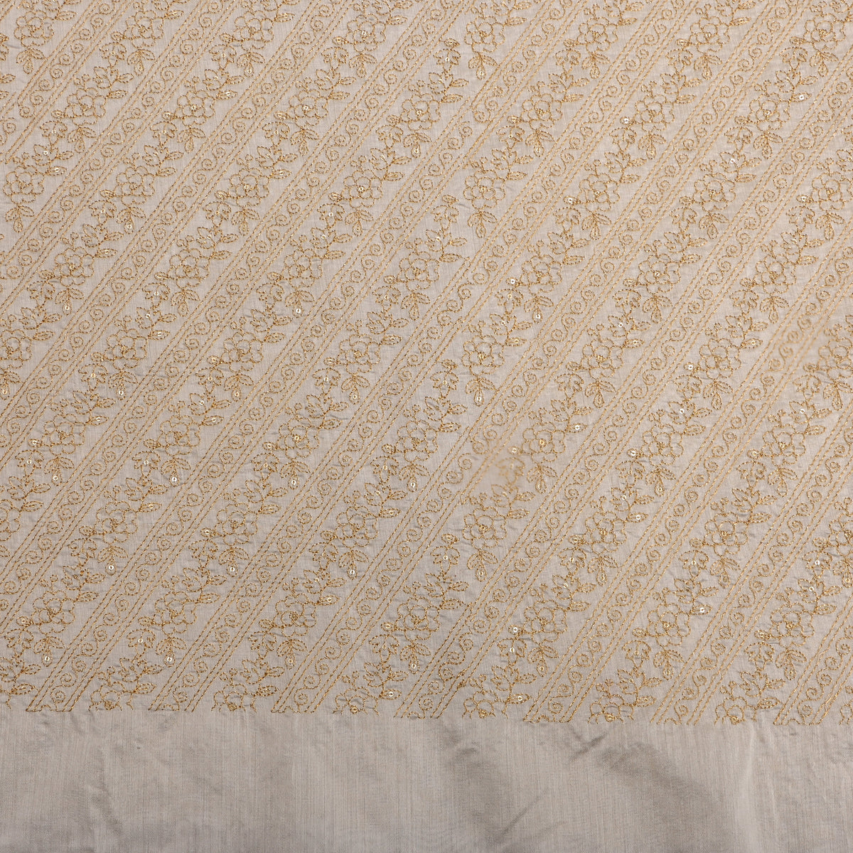 Cream Zari Striped Embroidered Chanderi