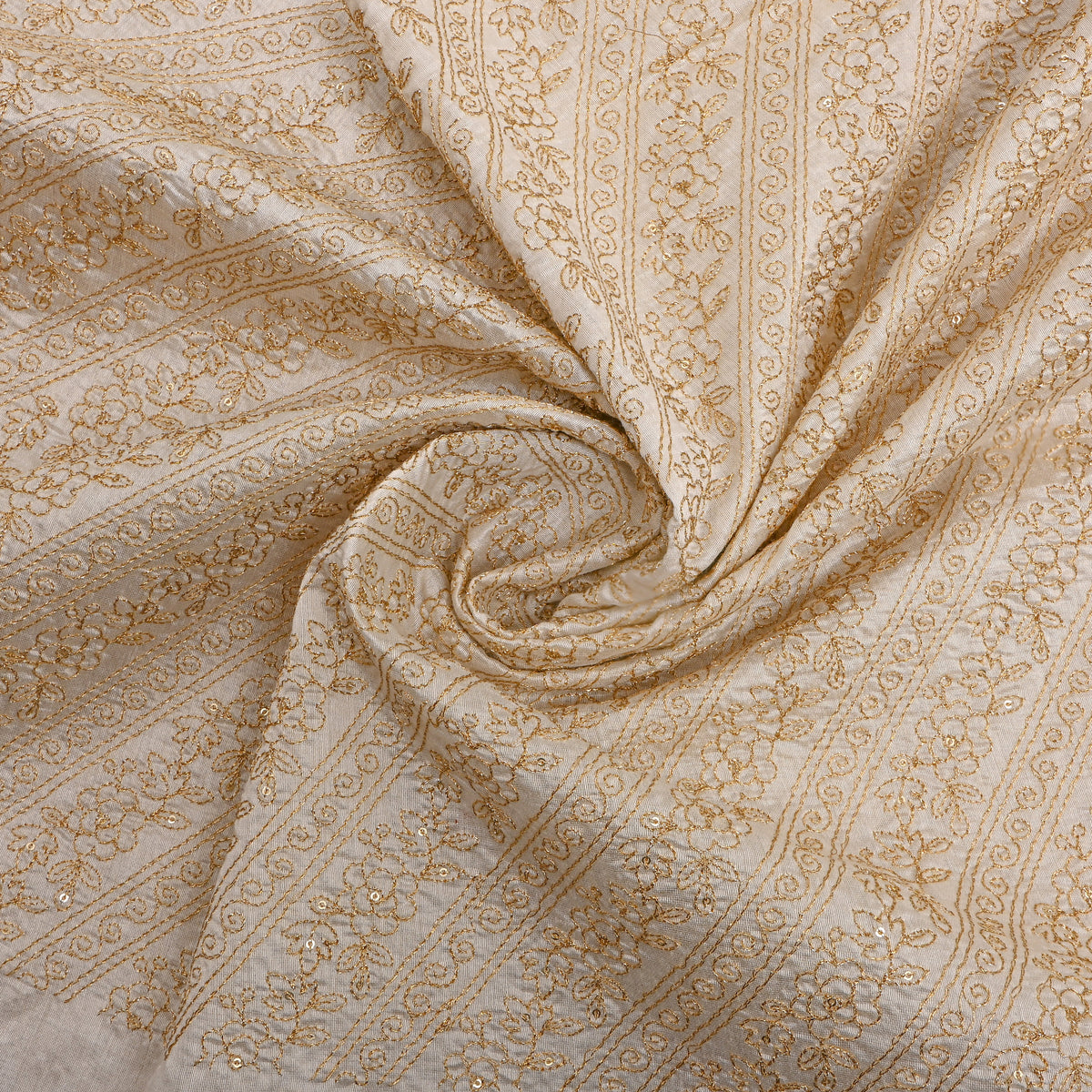 Cream Zari Striped Embroidered Chanderi