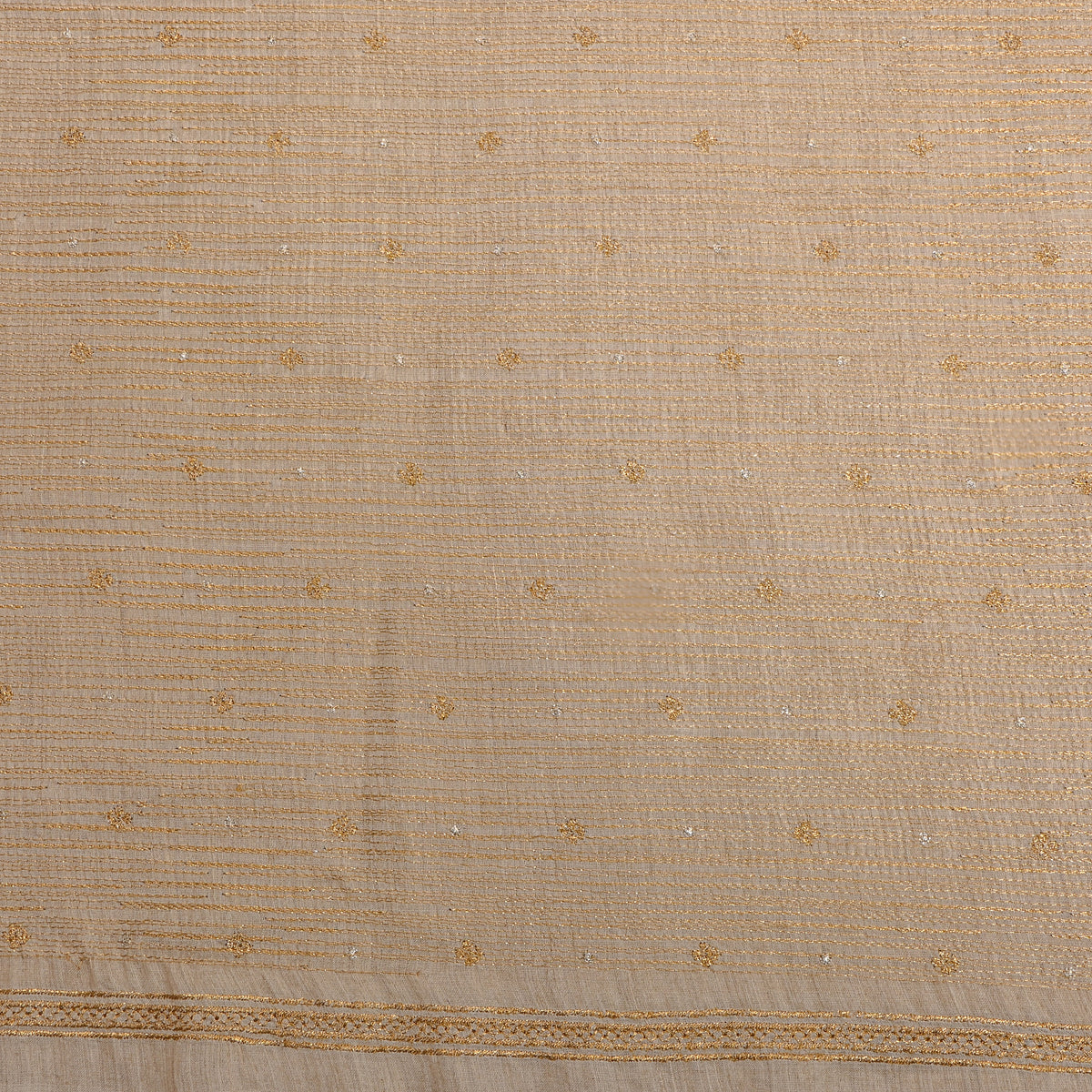 Honey Gold Zari Butti Embroidery Tussar Silk Fabric
