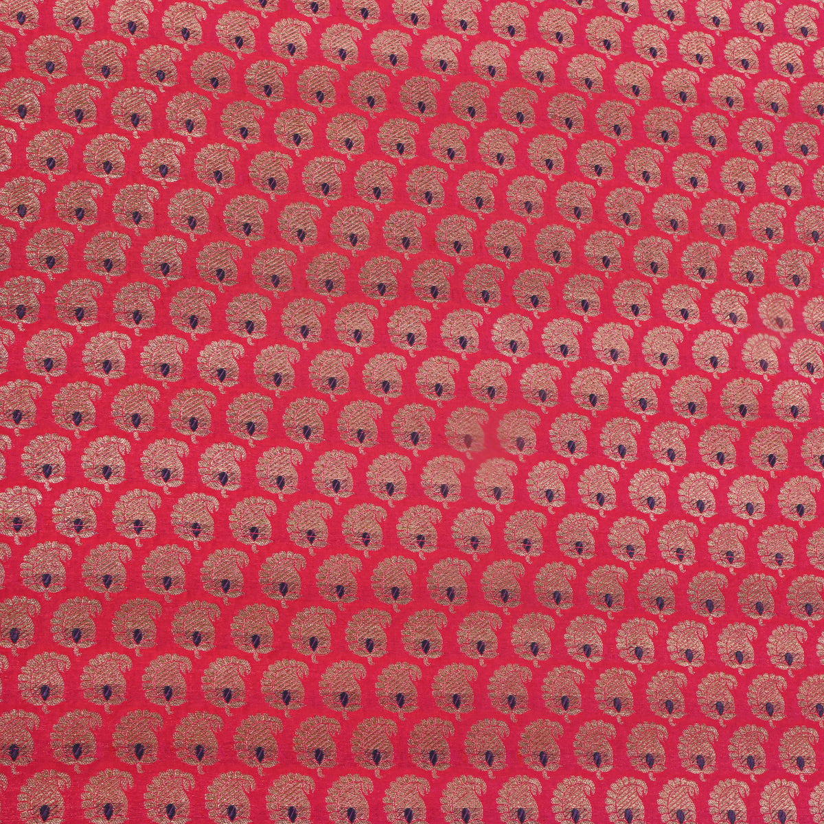 Fuchsia Pink Gold Butti Self Weave Jamawar Silk Fabric
