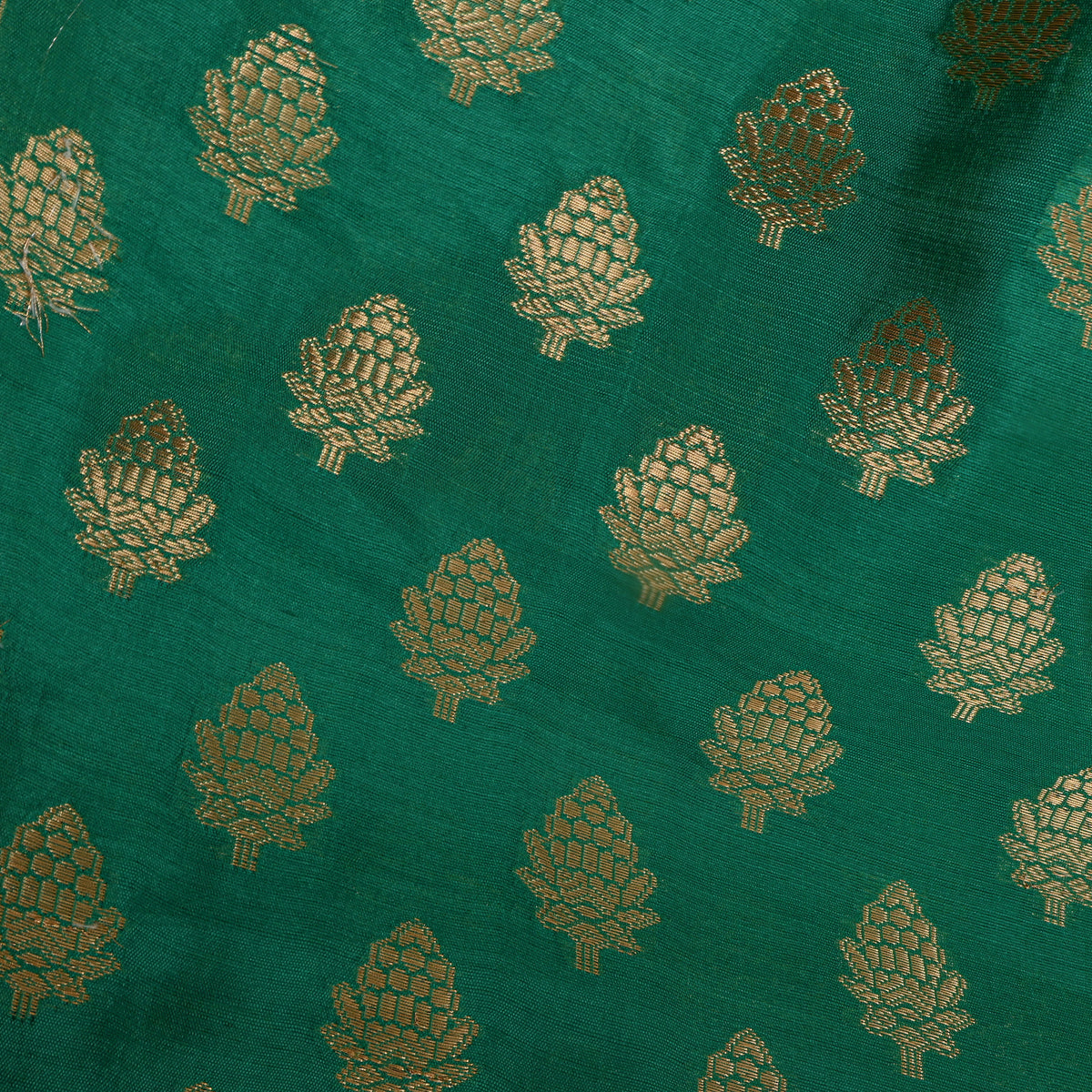 Teal Green Gold Pinecone Butti Self Weave Banarasi Silk Fabric