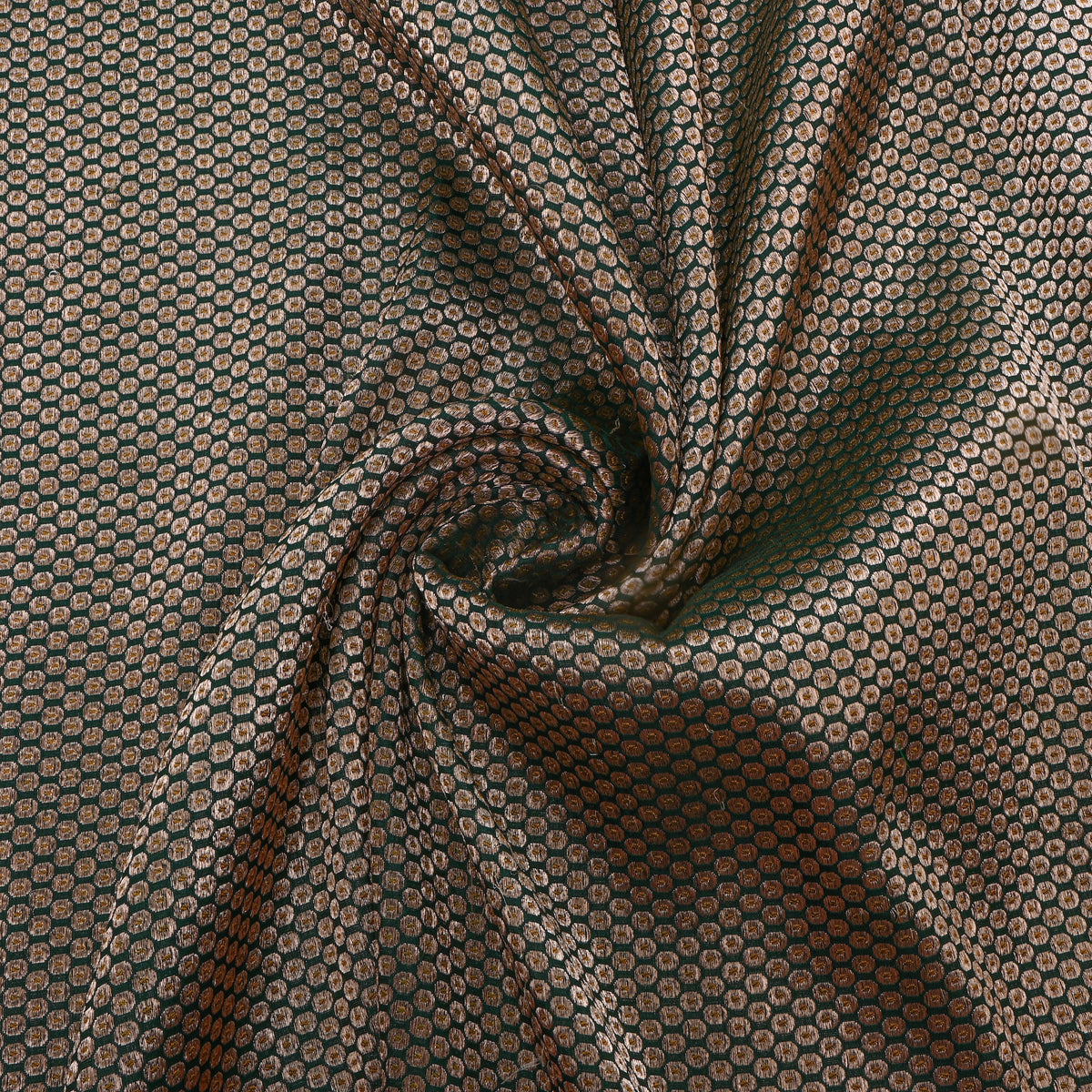 Bottle Green Gold Zari Butti Motif Jamawar Silk Fabric