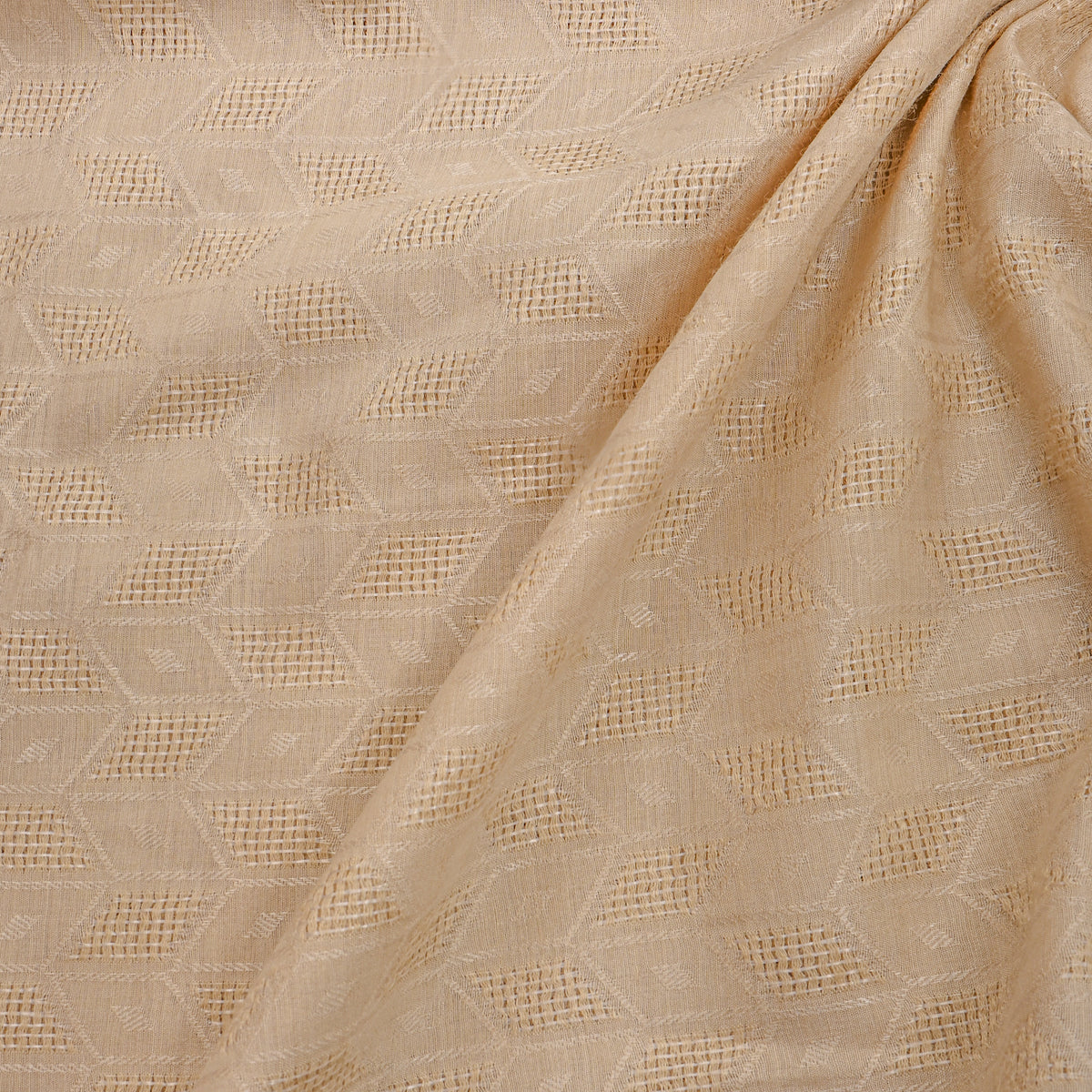 Beige White Geometric Weave Jamawar Silk Fabric