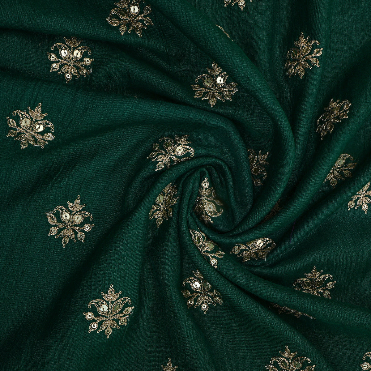Bottle Green Zari Butti Embroidered Munga Tussar
