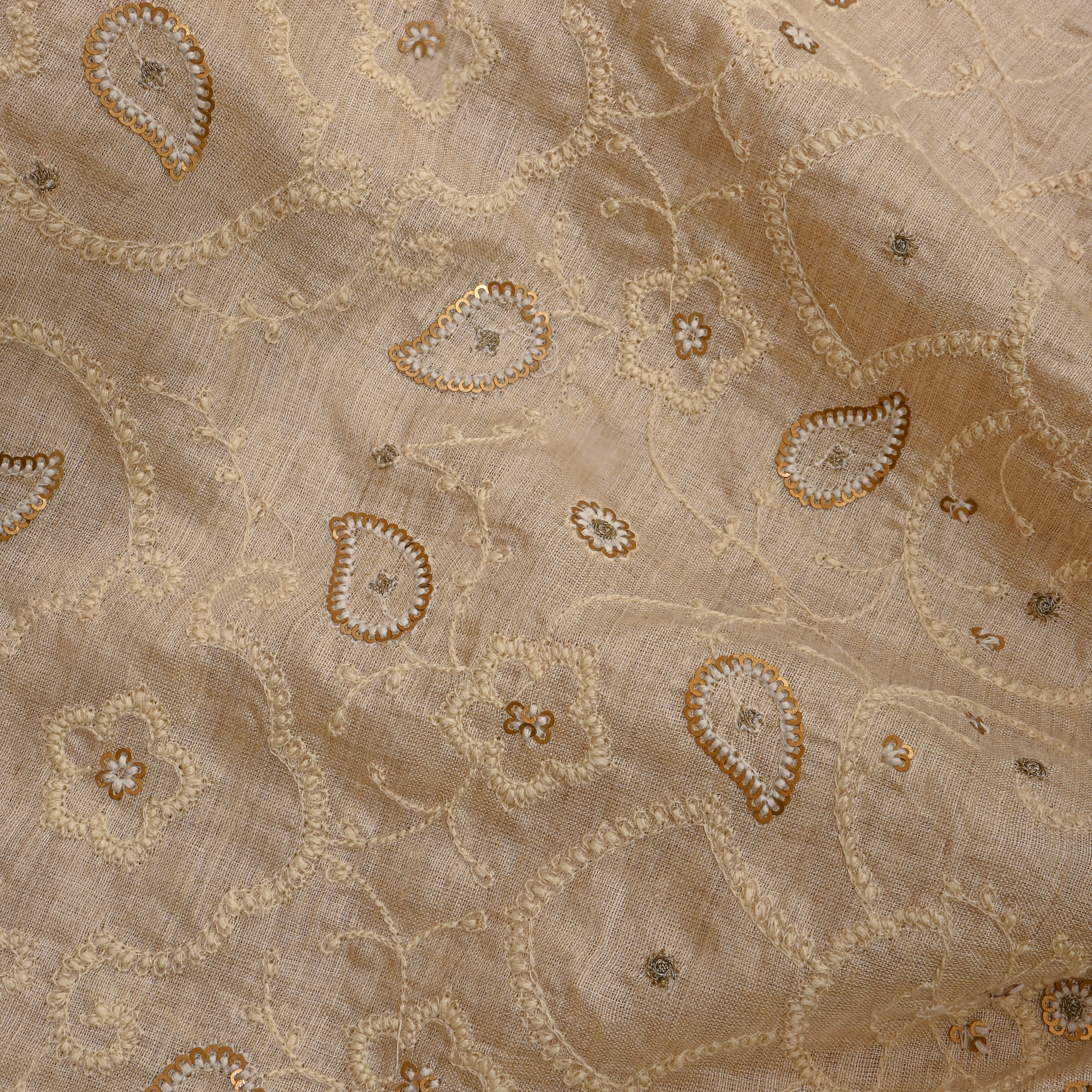 White Floral Embroidered Organza Fabric