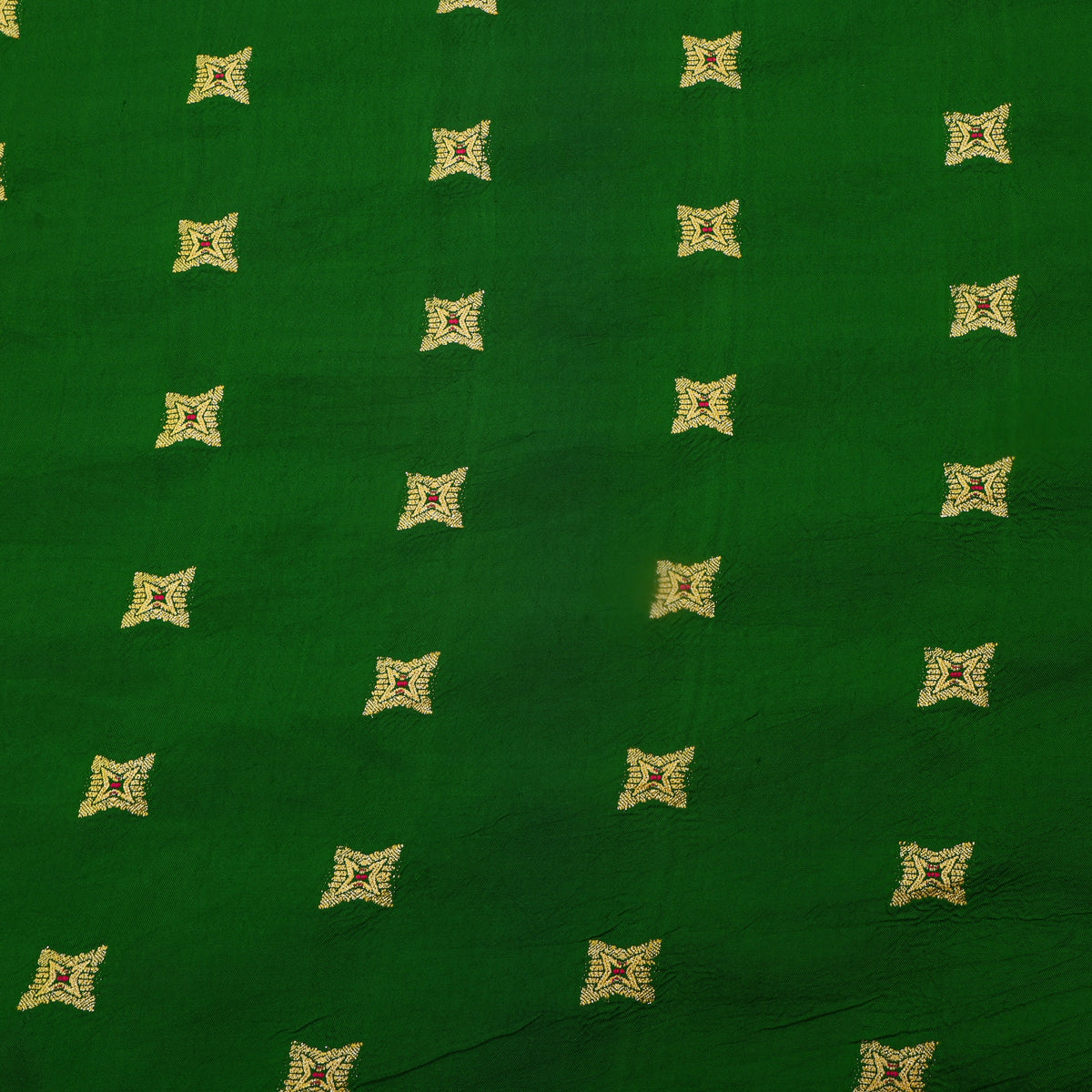 Dark Parrot Green And Gold Butti Jamawar Silk Fabric