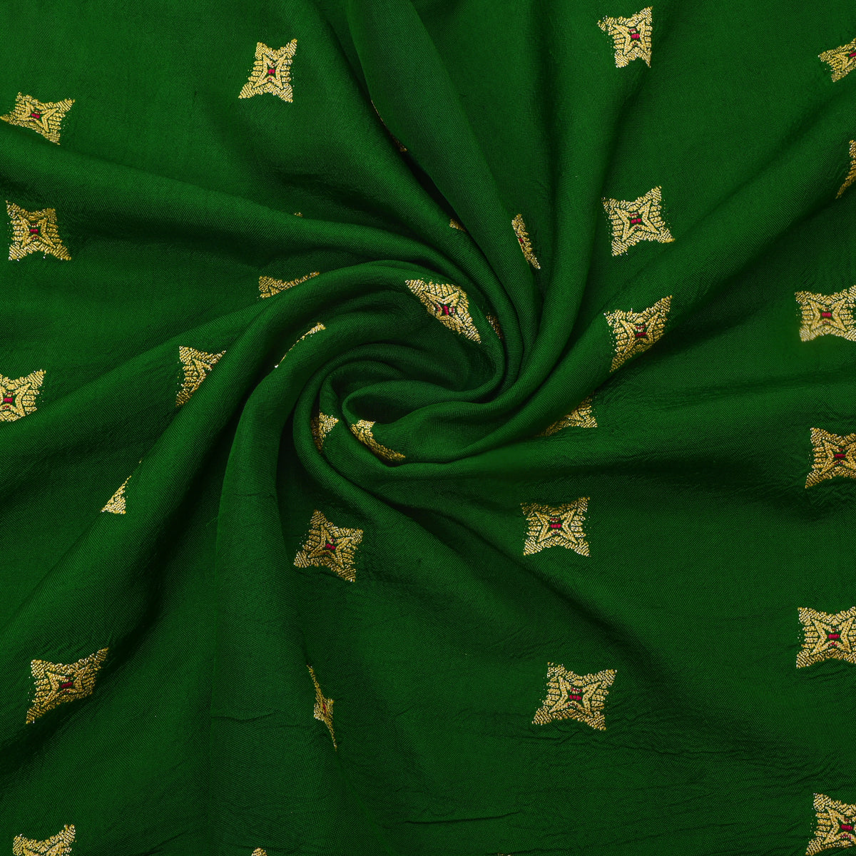 Dark Parrot Green And Gold Butti Jamawar Silk Fabric