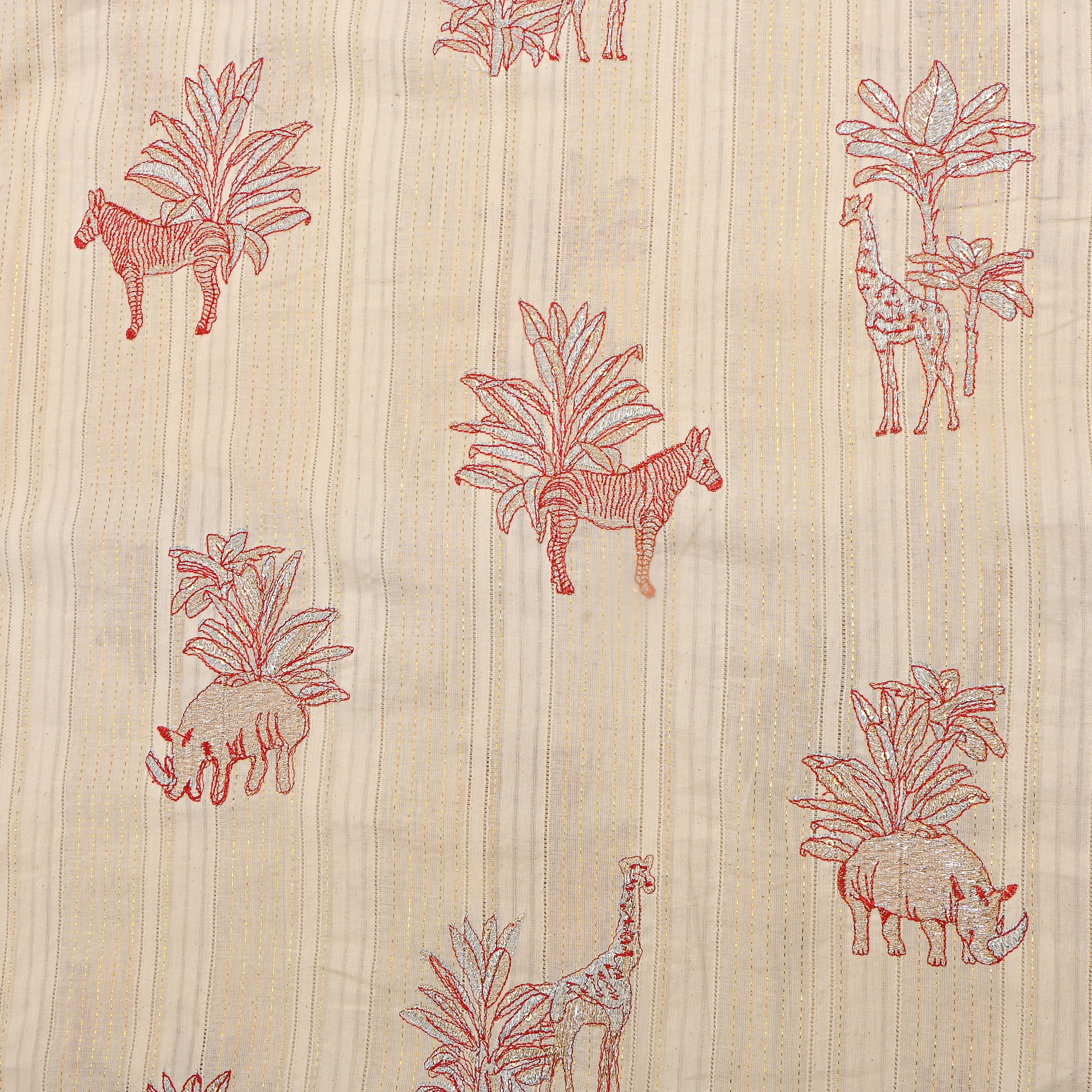 Soft Cream Shikargah Thread Work Cotton