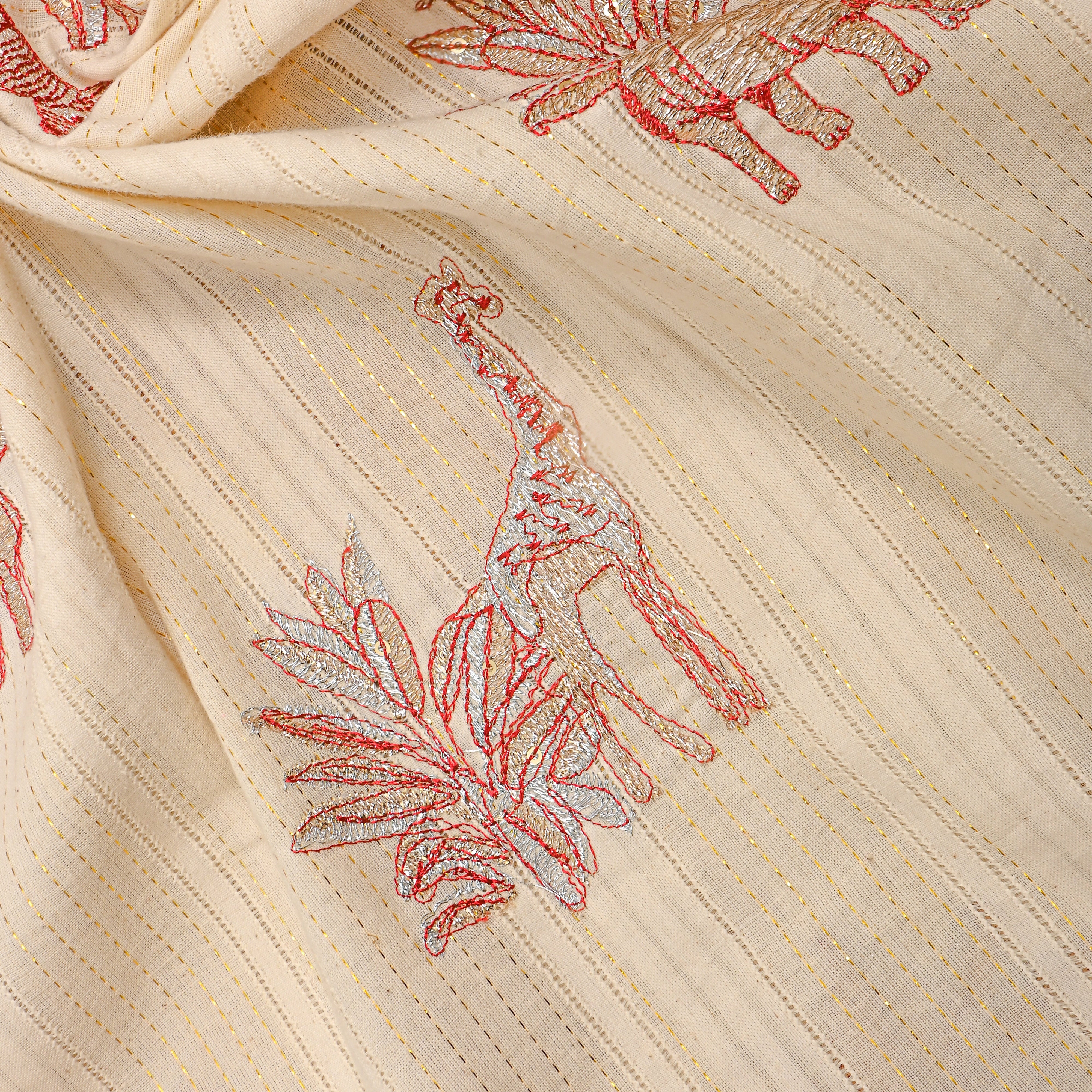 Soft Cream Shikargah Thread Work Cotton