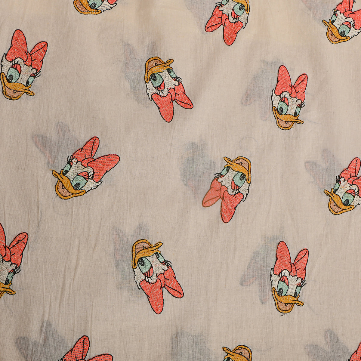 Cream Novelty Daisy Duck Thread Work Cotton