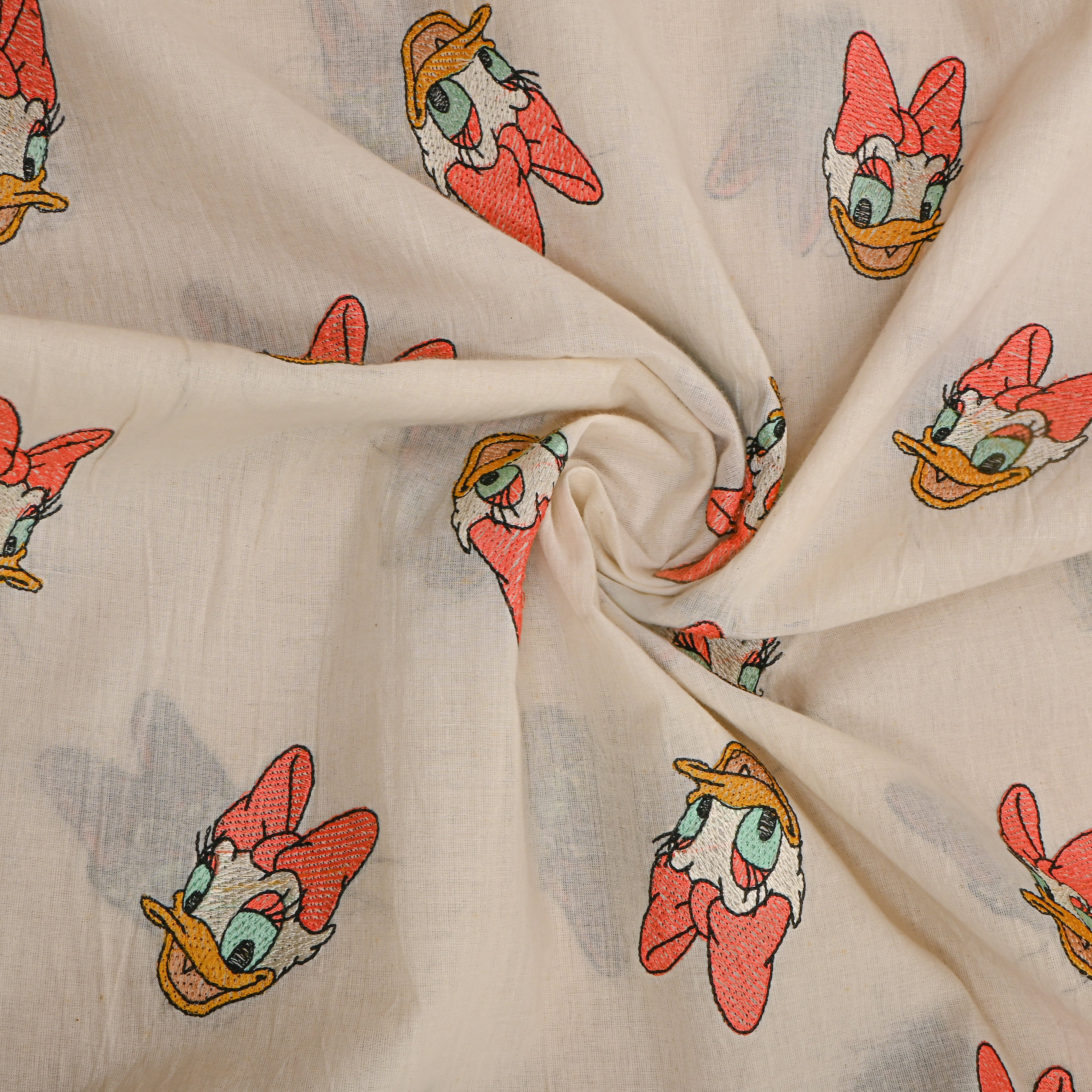 Cream Novelty Daisy Duck Thread Work Cotton