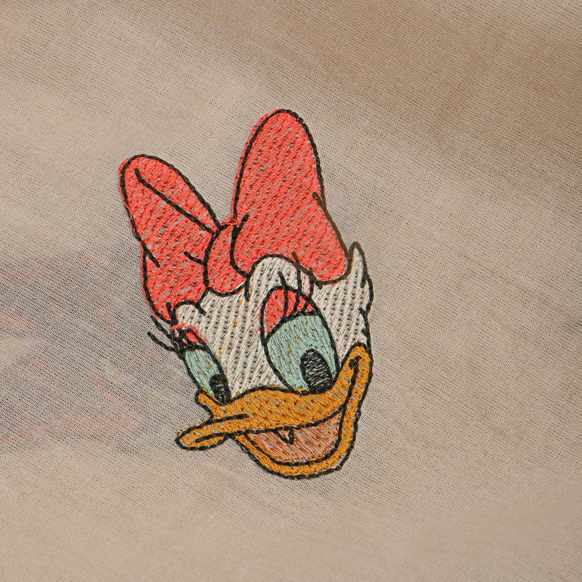 Cream Novelty Daisy Duck Thread Work Cotton