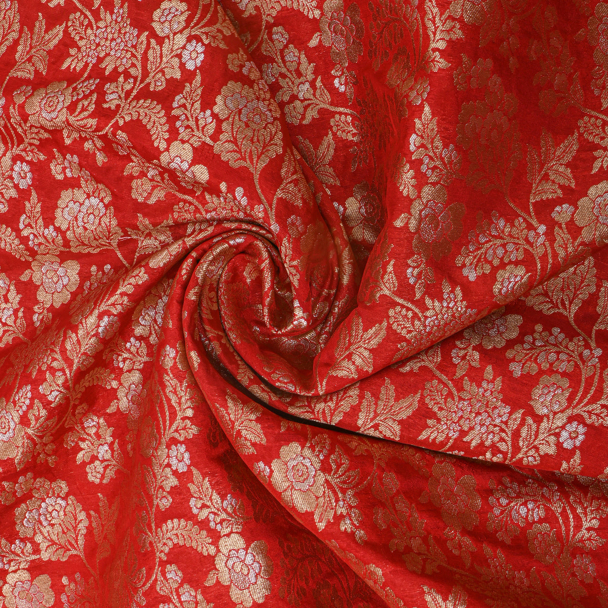 Red Dual Tone Zari Floral Jaal Jamawar Silk Fabric
