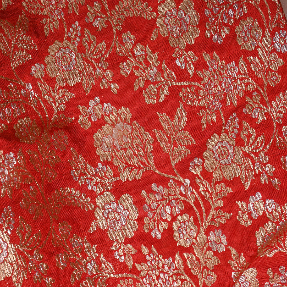Red Dual Tone Zari Floral Jaal Jamawar Silk Fabric