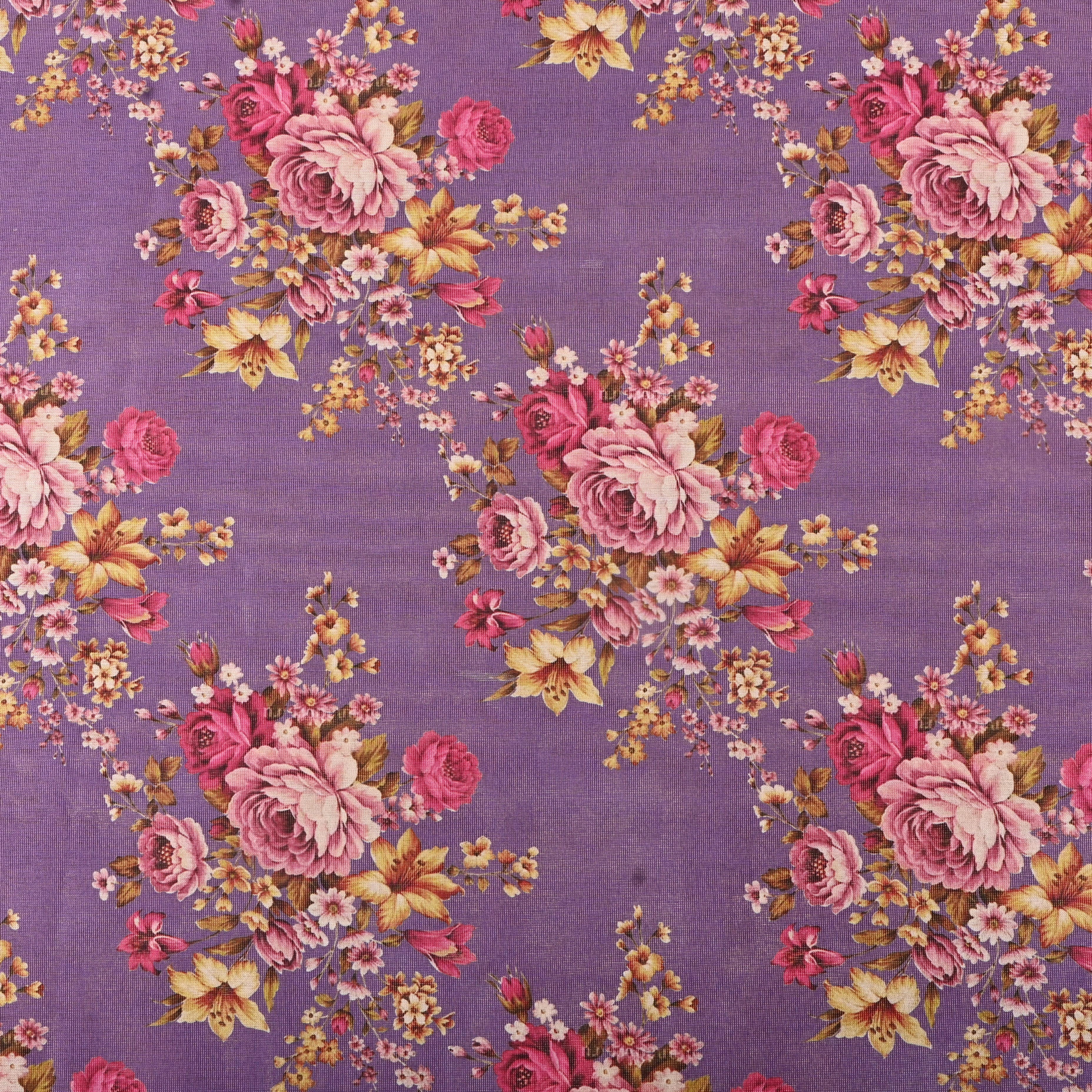 Amethyst Purple Tissue Fabric With Floral Prints
