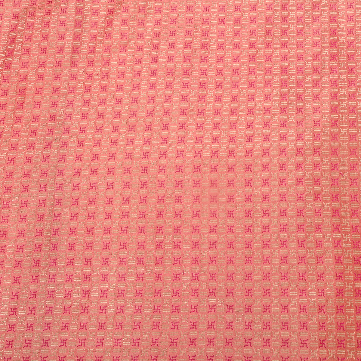 Pink Gold Zari Butti Jamawar Silk Fabric