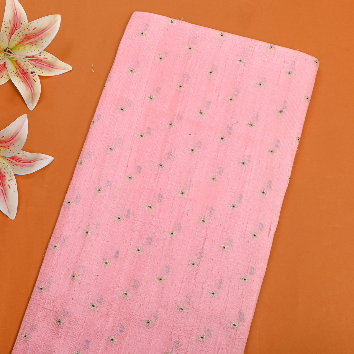 Blush Pink Embroidery Jamawar Silk Fabric