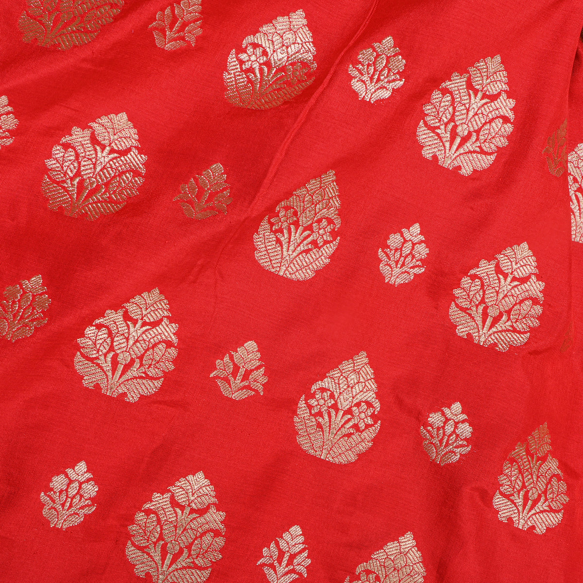 Poppy Red Gold Zari Weave Brocade Banarasi Silk Fabric