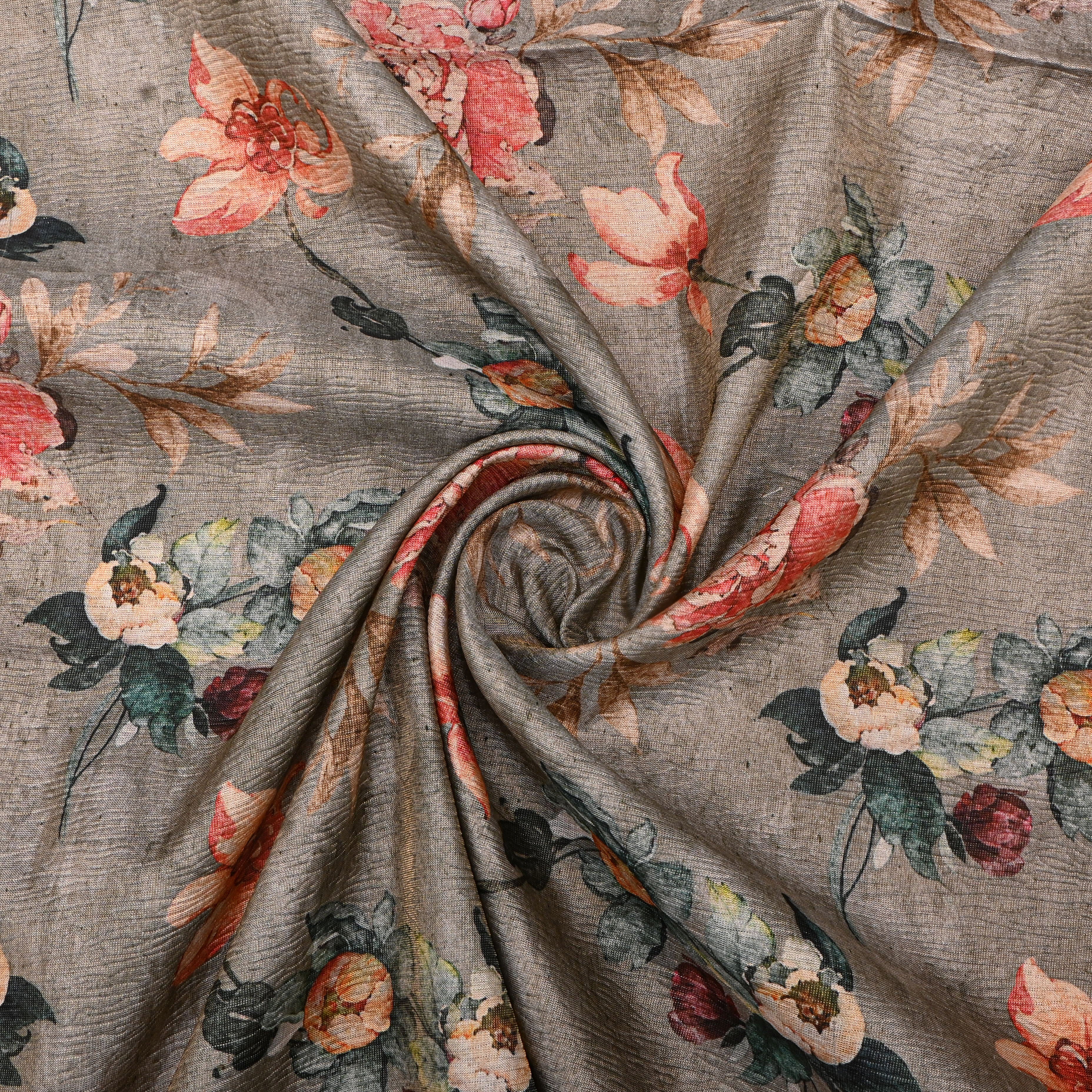 Light Brown Tissue Fabrics With Floral Prints