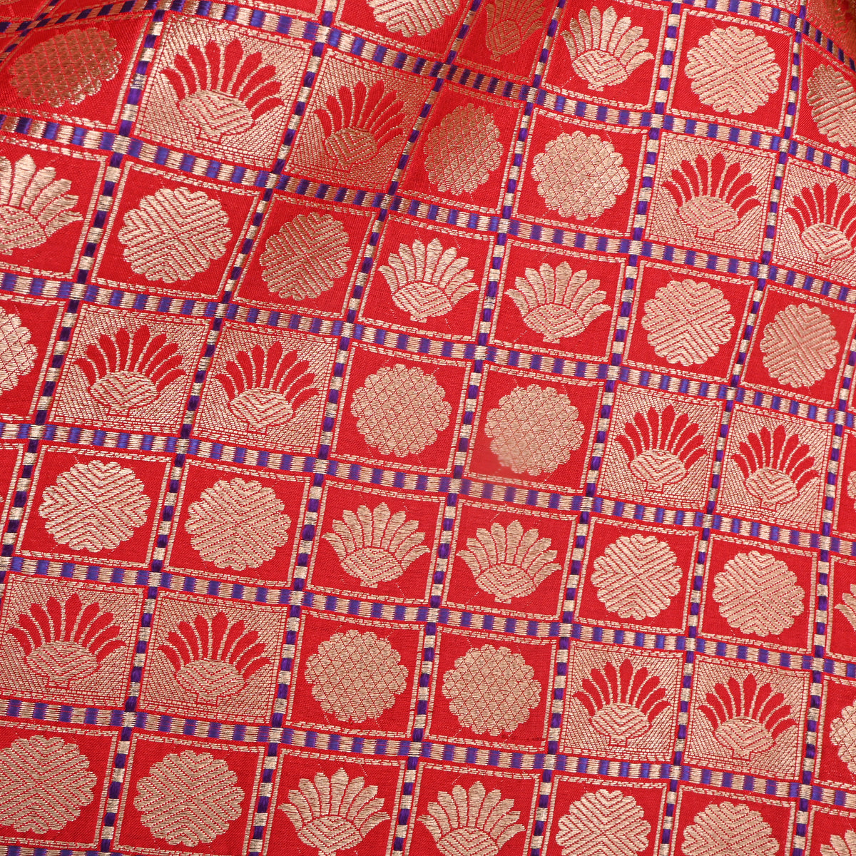 Bright Orange Self Woven Jamawar Silk Fabric