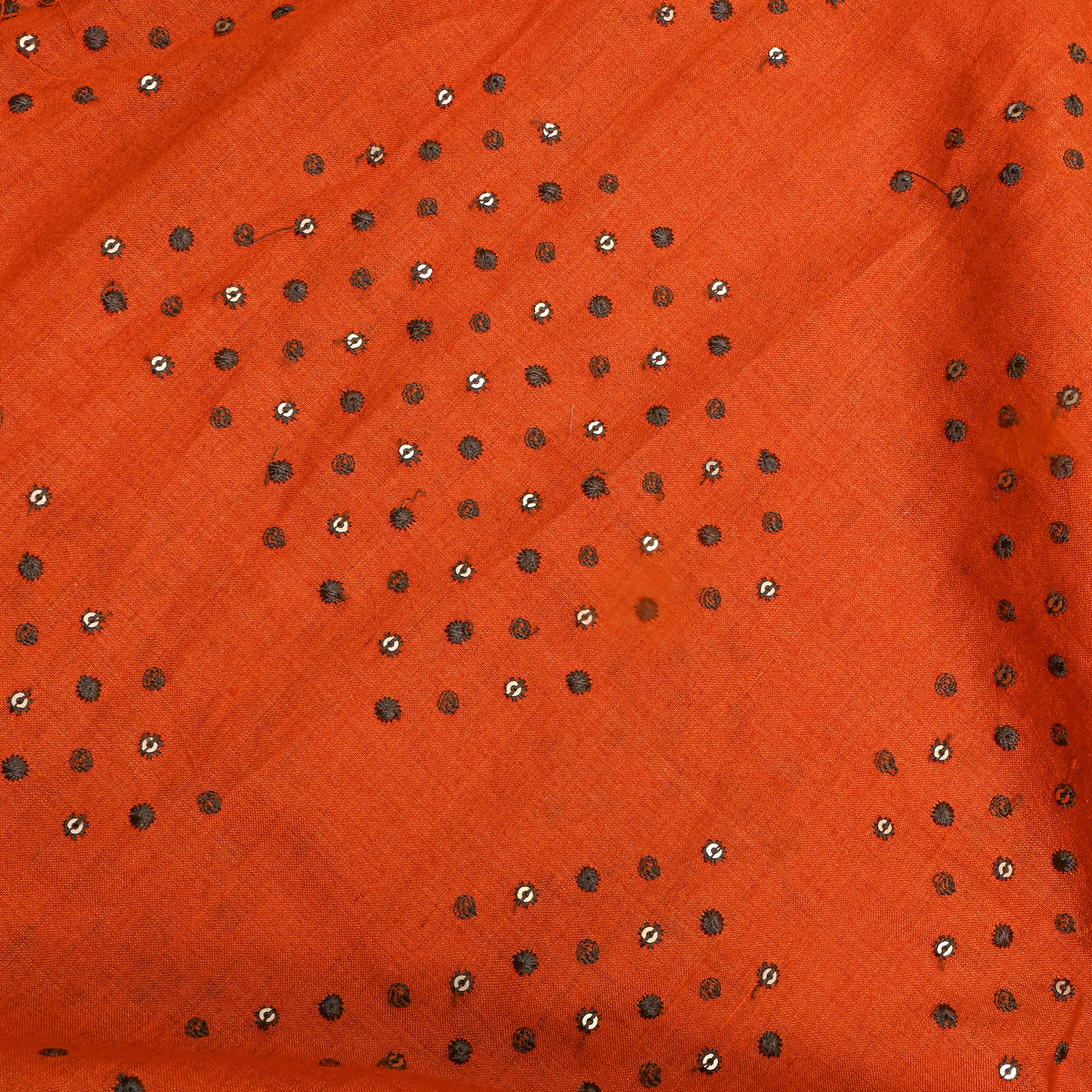 Rust Orange Geometric Thread Work Tussar Fabric