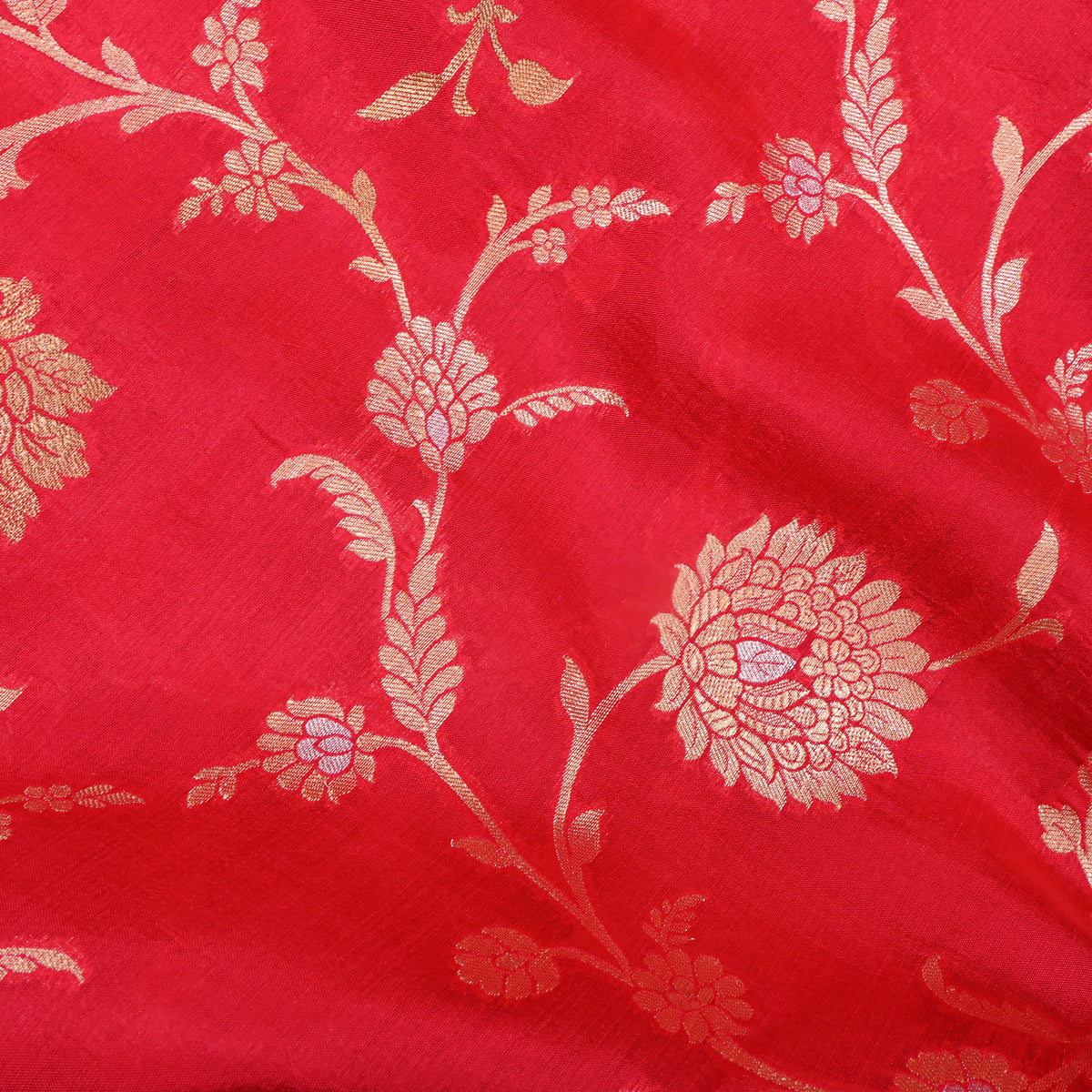Soft Red Dual Tone Floral Jaal Banarasi Silk Fabric