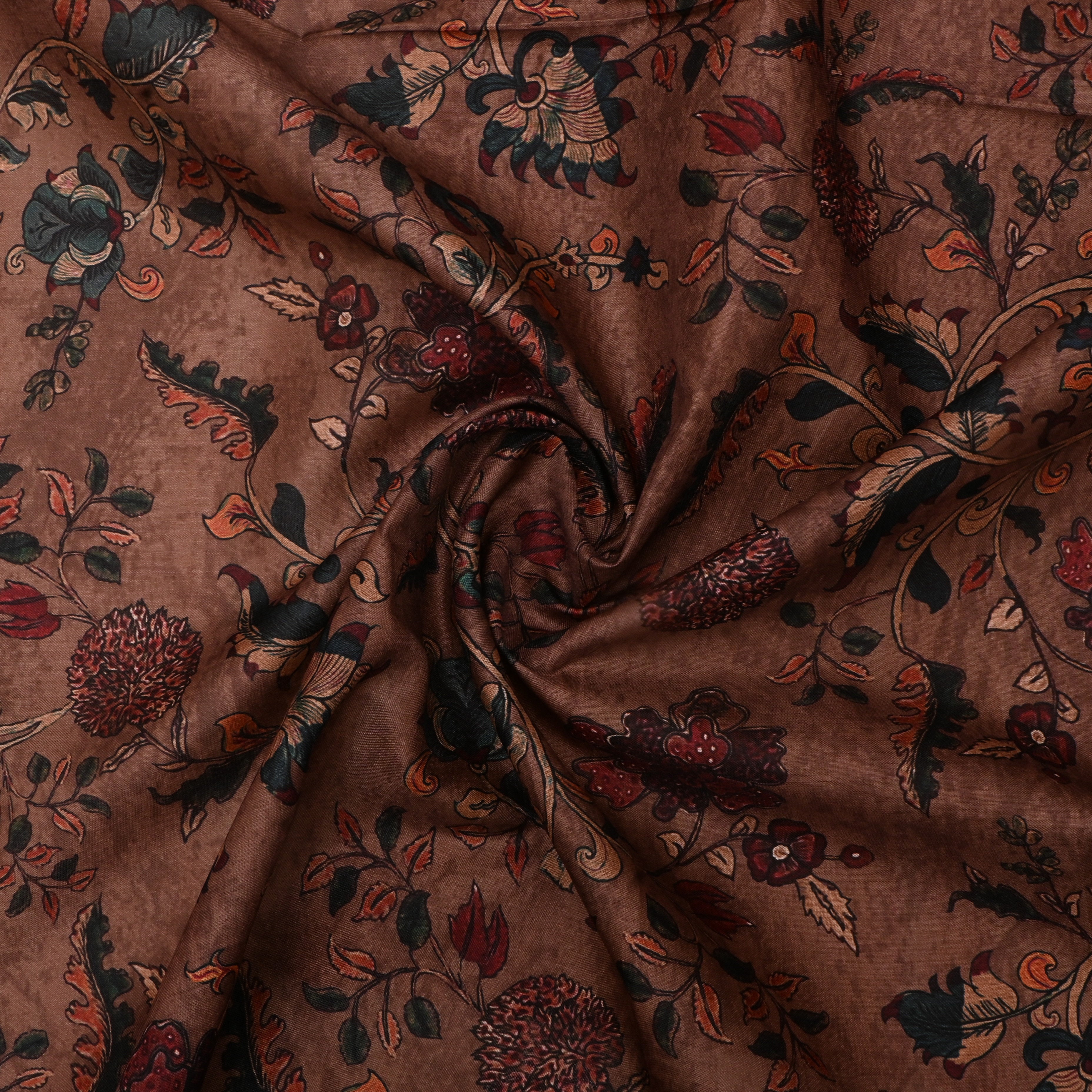 Spicy Mix Brown Tussar Fabric With Printed Design