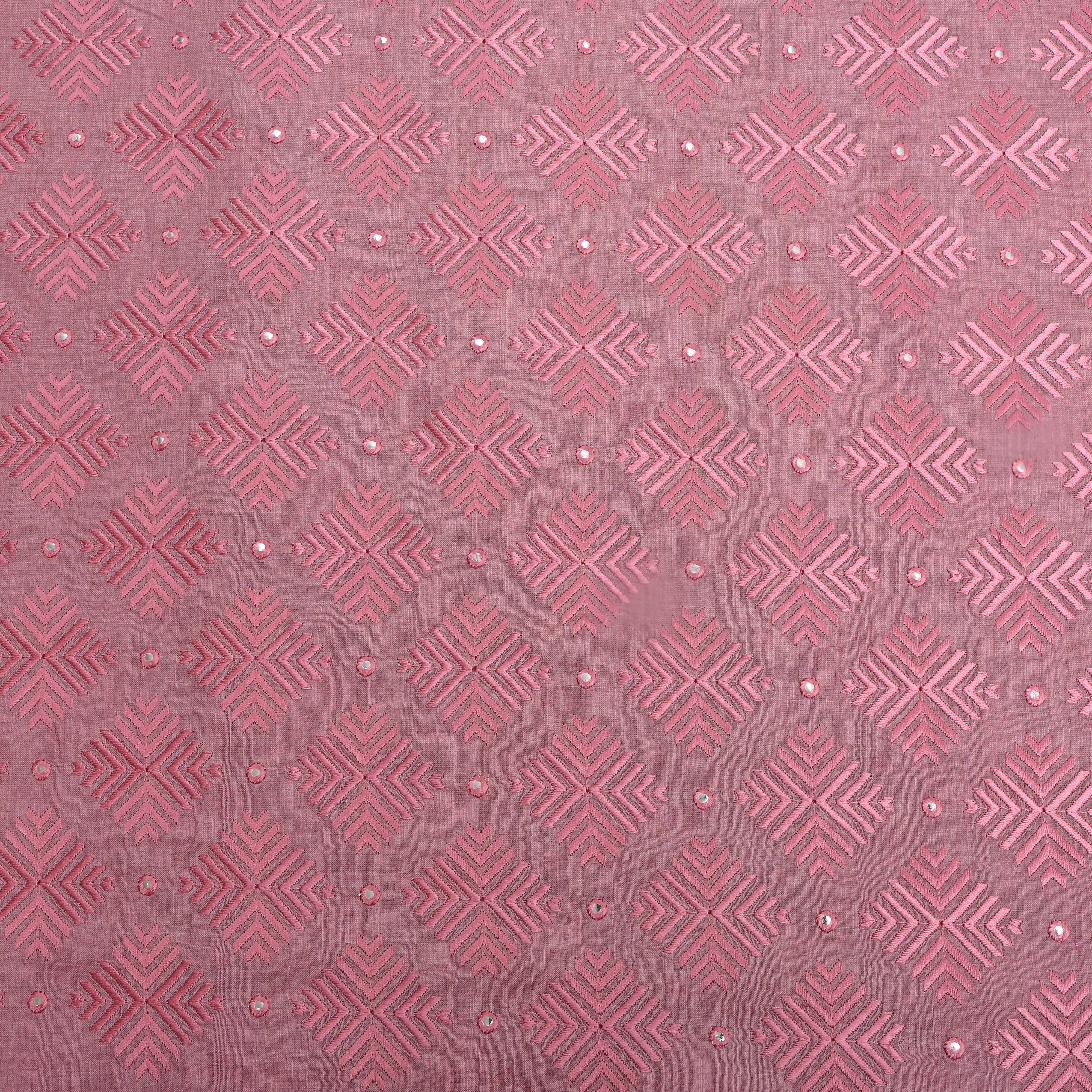 Pink Mirror Chevron Embroidered Tissue Fabric