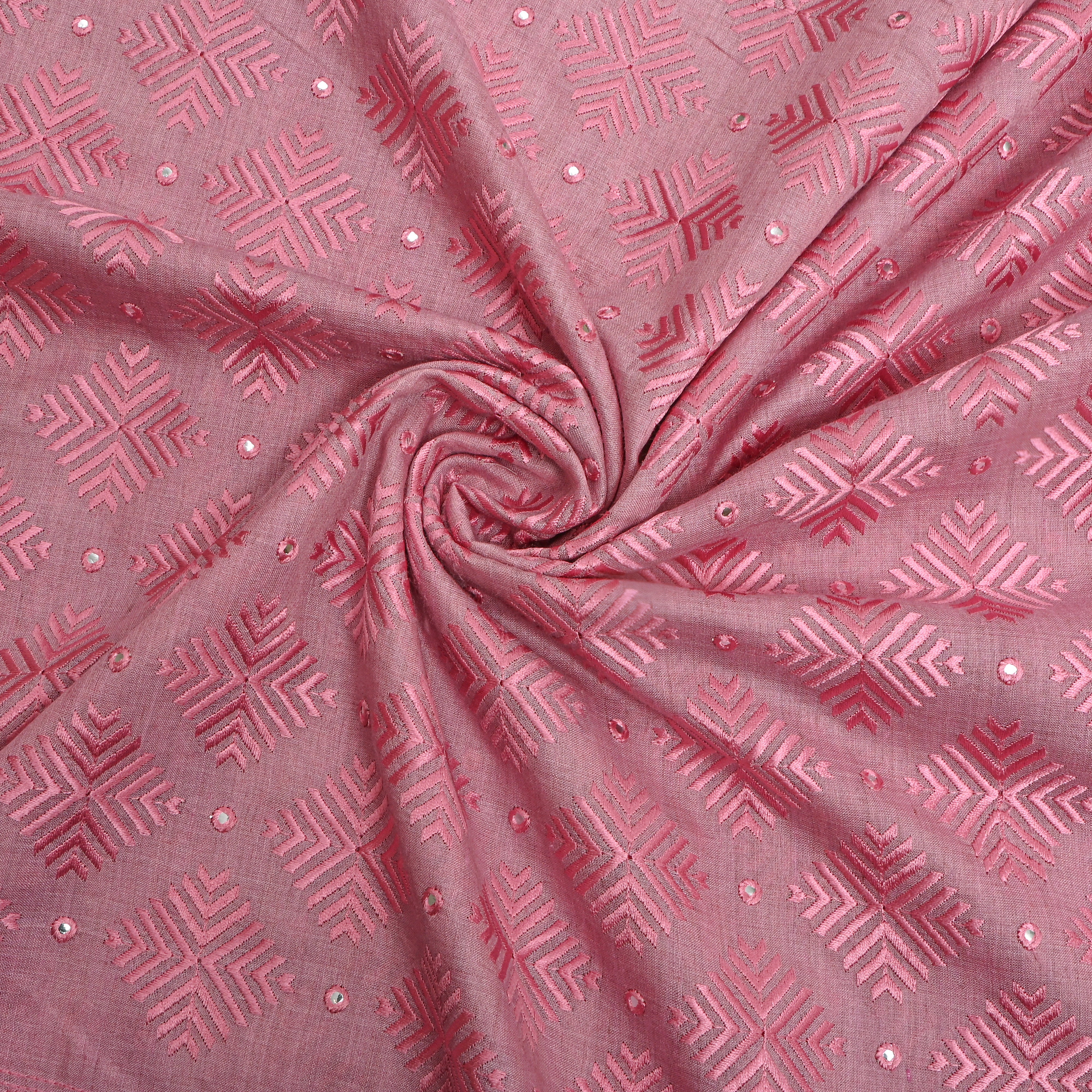 Pink Mirror Chevron Embroidered Tissue Fabric
