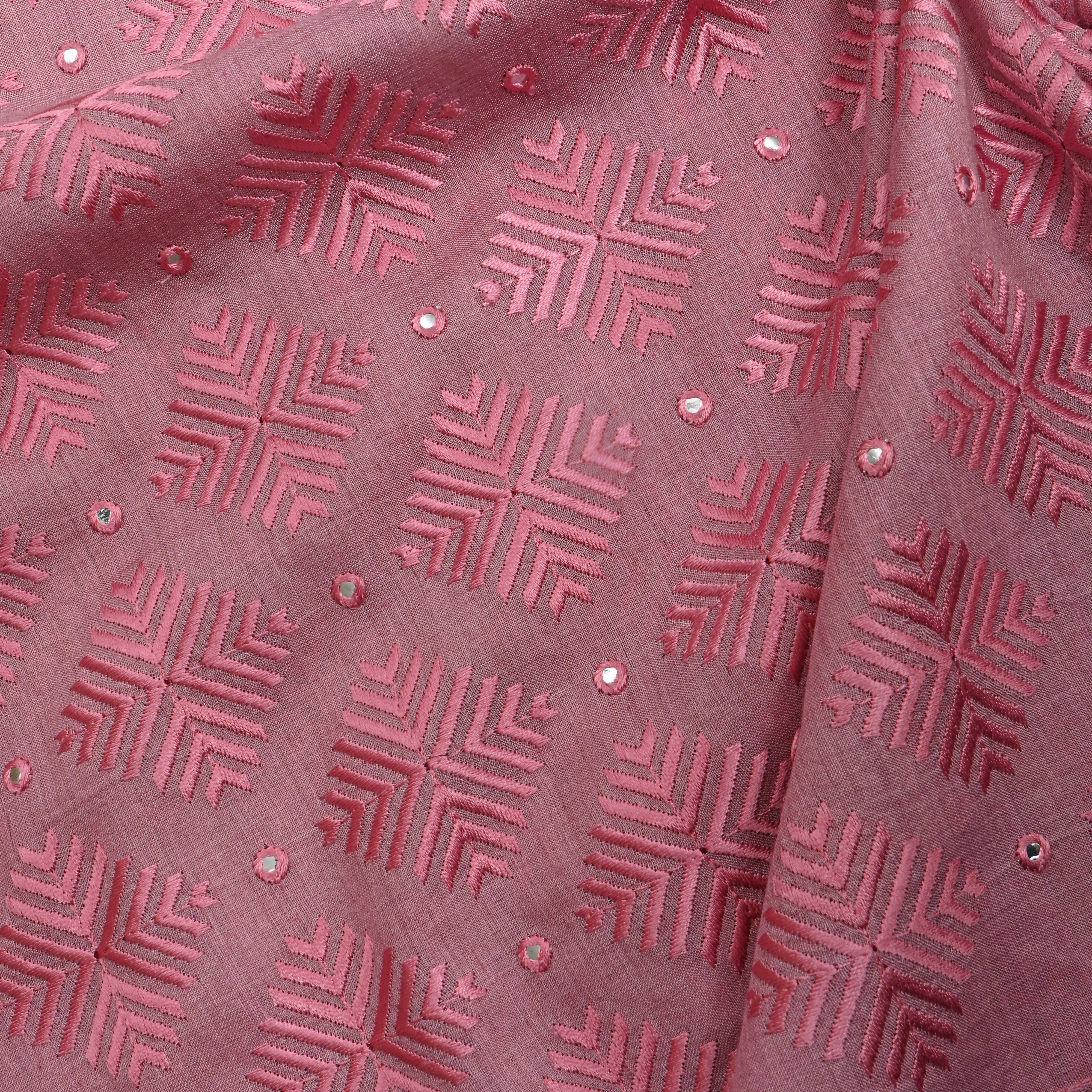Pink Mirror Chevron Embroidered Tissue Fabric