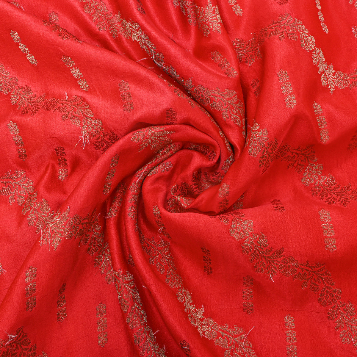 Coral Orange Gold Zari Trellis Weave Jamawar Silk Fabric
