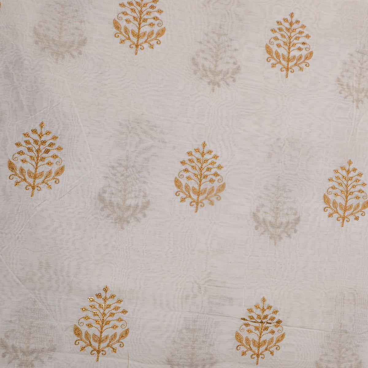 White Gold Floral Booti Chanderi Fabric