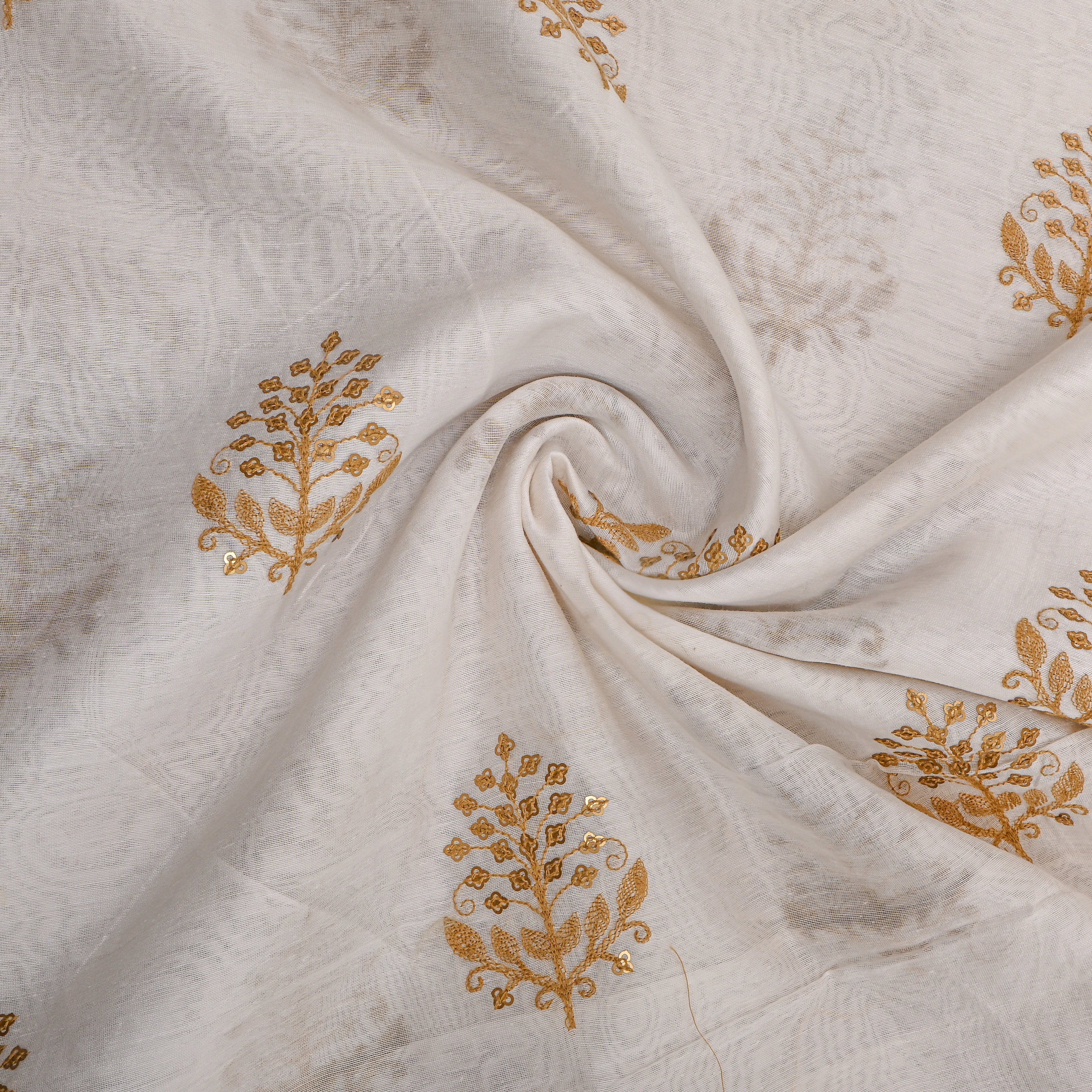 White Gold Floral Booti Chanderi Fabric