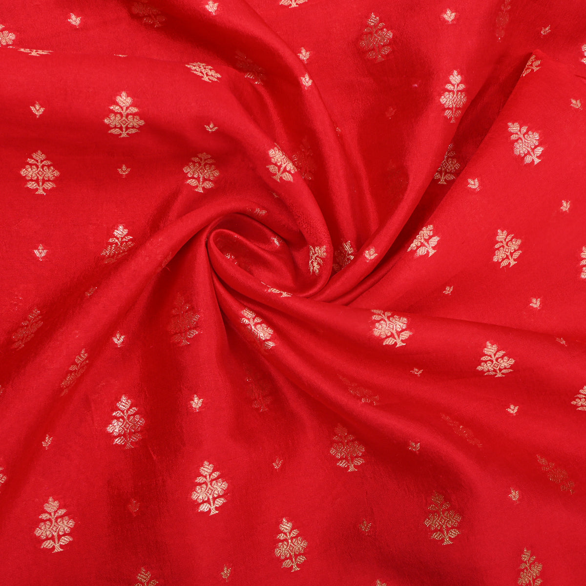 Chilli Red Gold Zari Butti Jamawar Silk Fabric