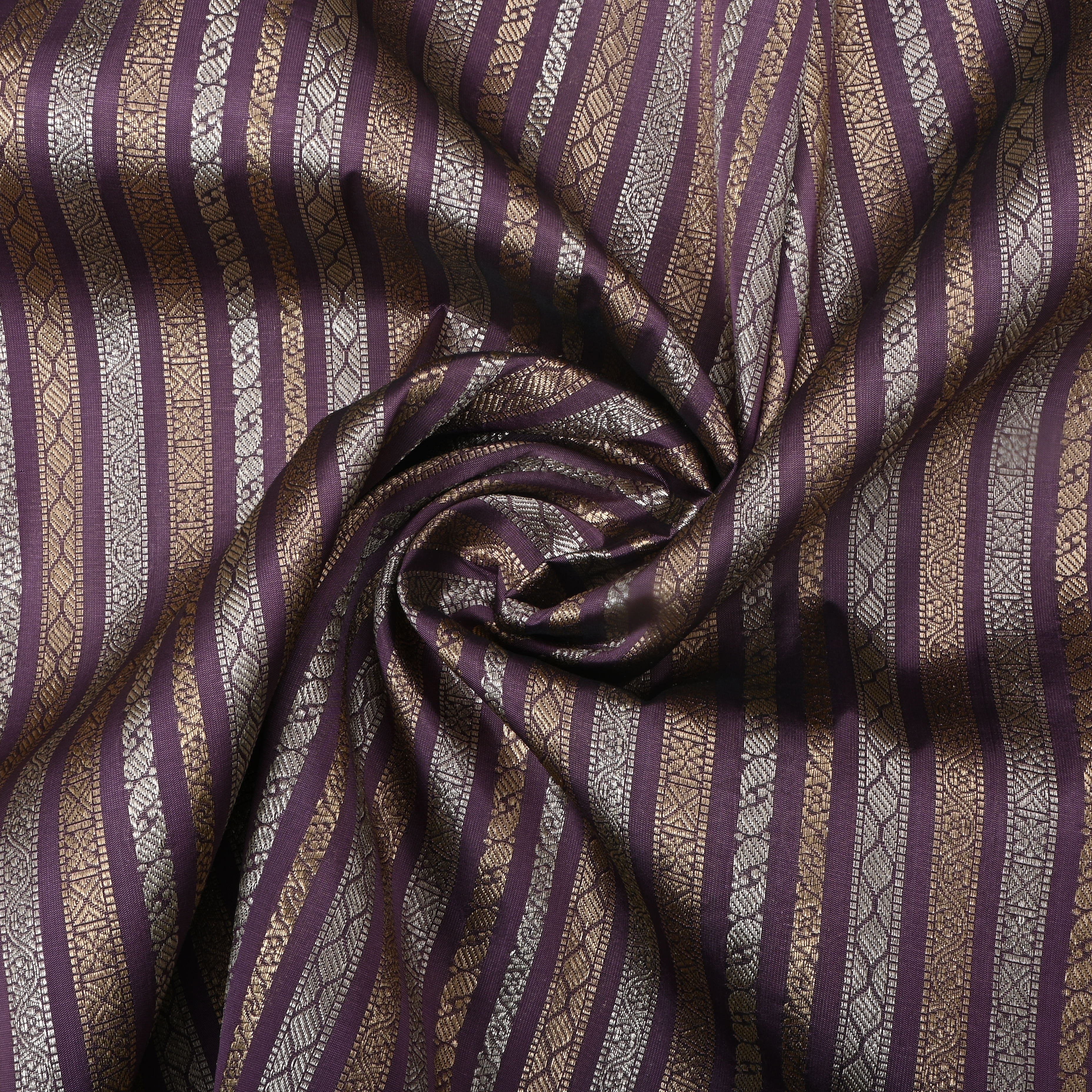 Tuscan Red Jamawar Silk Fabric With Stripes