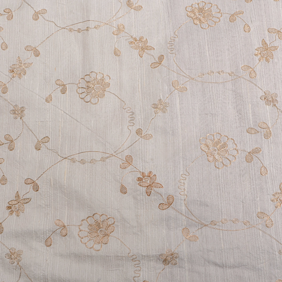 White Floral Jaal Raw Silk Fabric