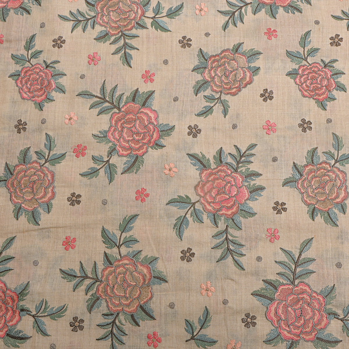 Beige Meenakari Floral Embroidered Munga Tussar