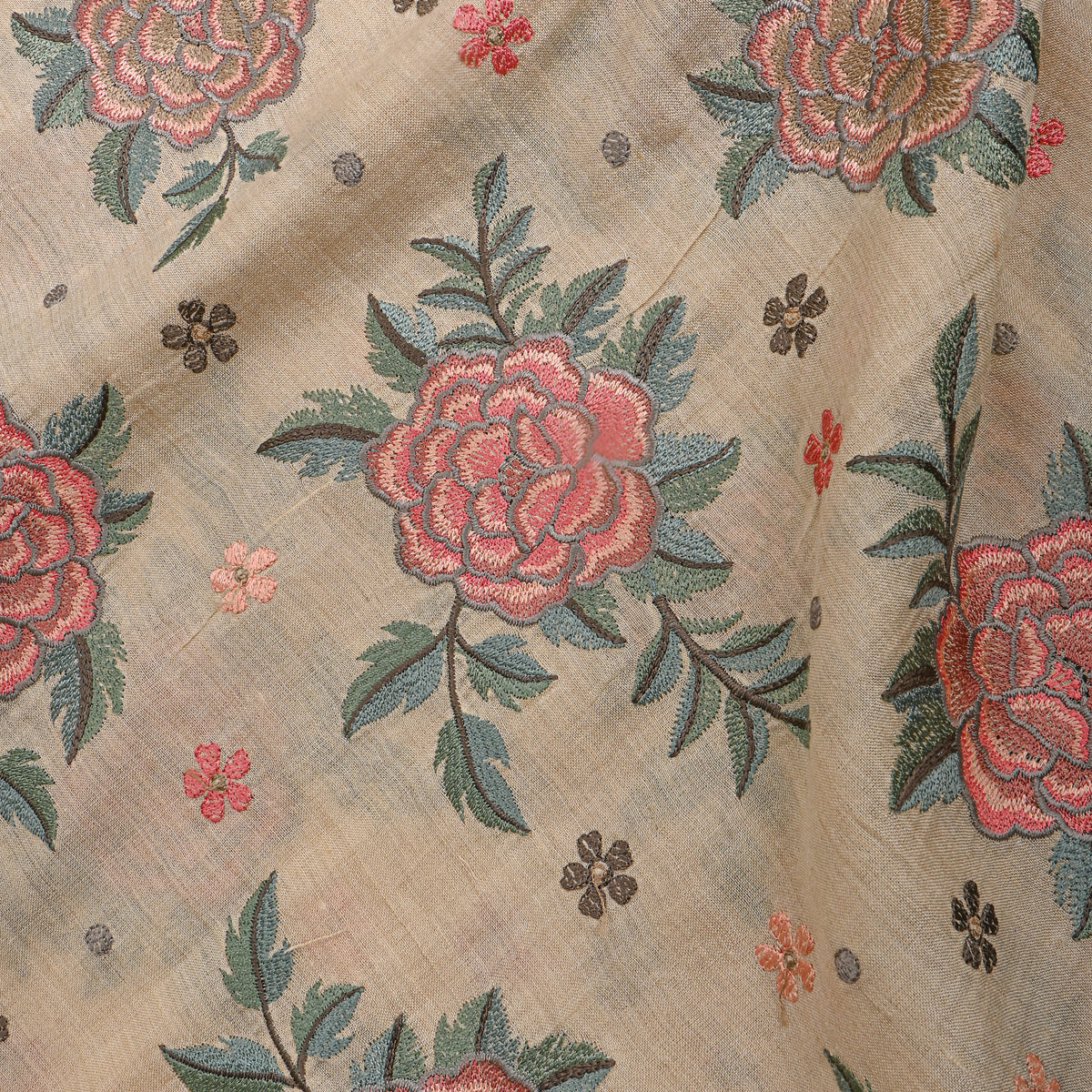 Beige Meenakari Floral Embroidered Munga Tussar