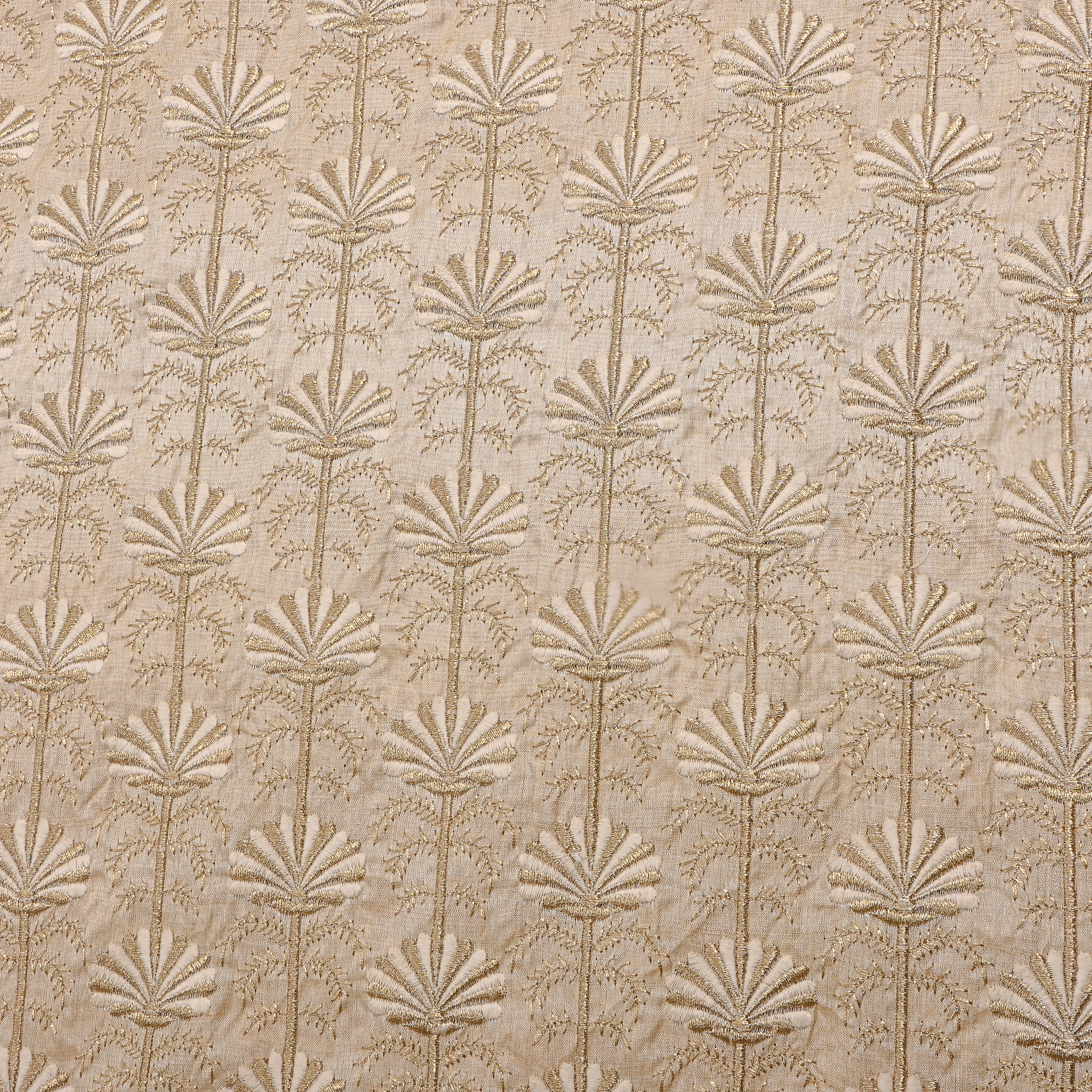 Beige All-Over Design Embroidery Tussar Fabric