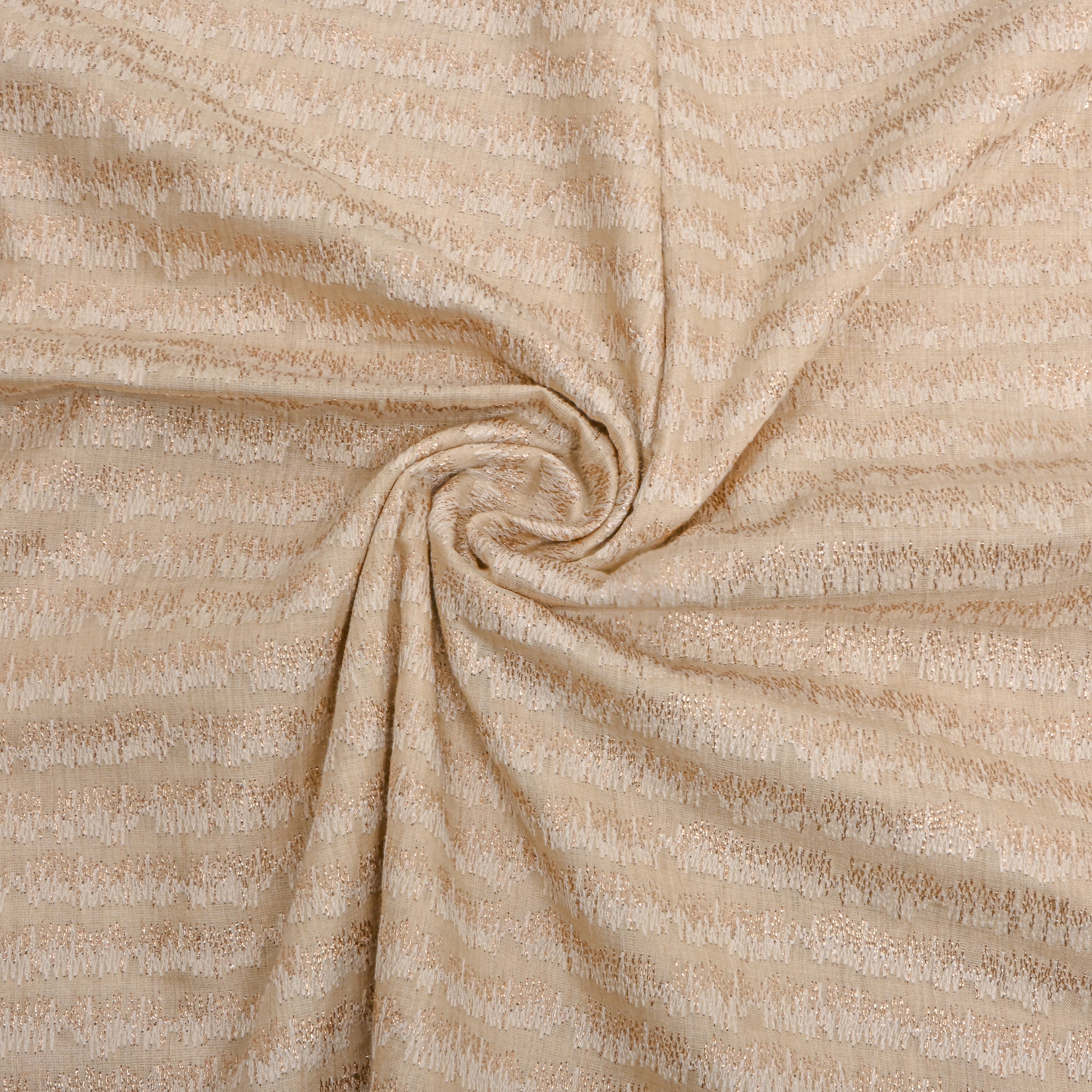 Beige Zari Zigzag Striped Munga Tussar