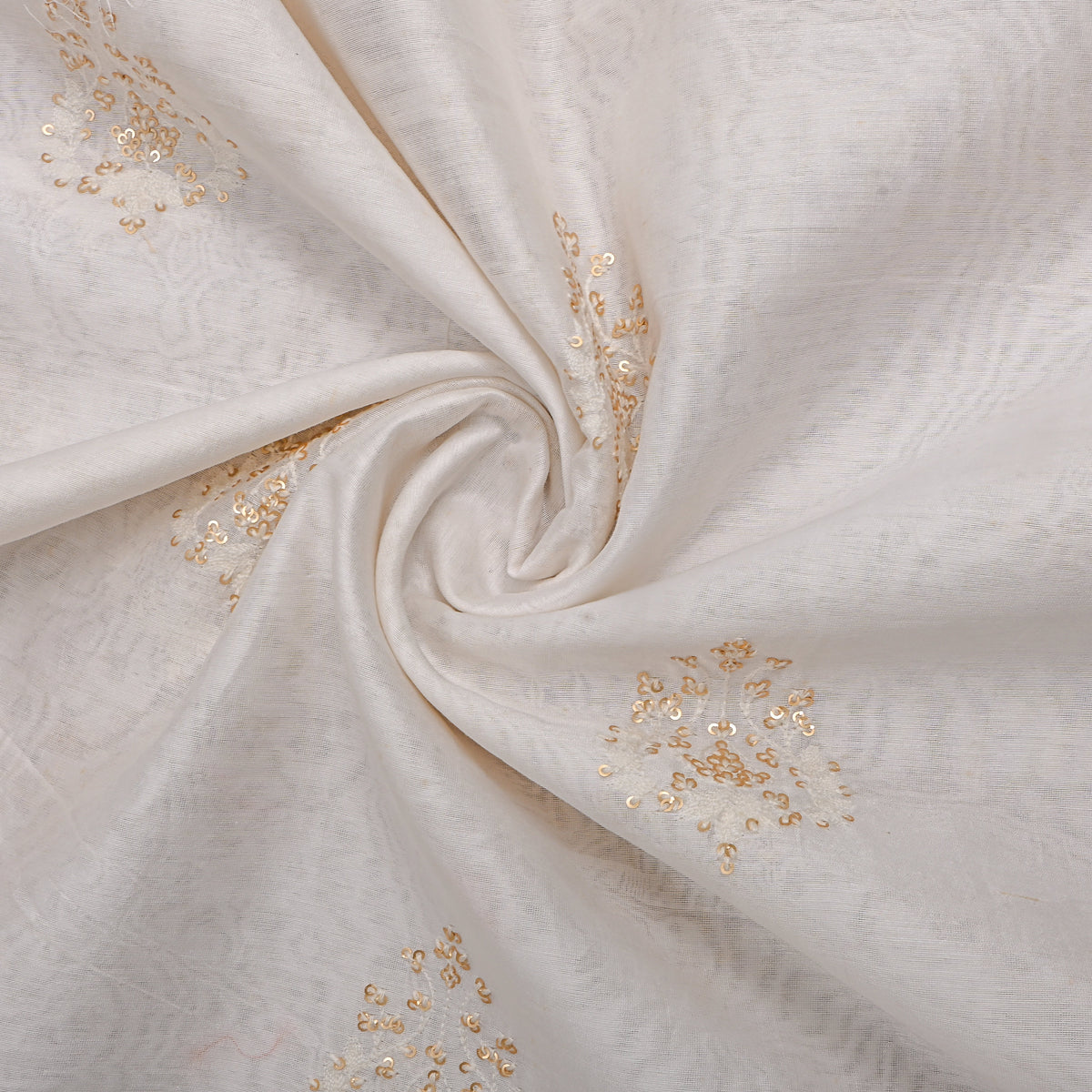 White Gold Sequin Booti Chanderi Fabric